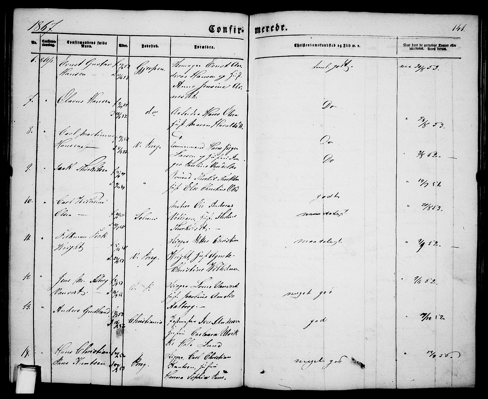 Porsgrunn kirkebøker , AV/SAKO-A-104/G/Ga/L0002: Parish register (copy) no. I 2, 1847-1877, p. 141