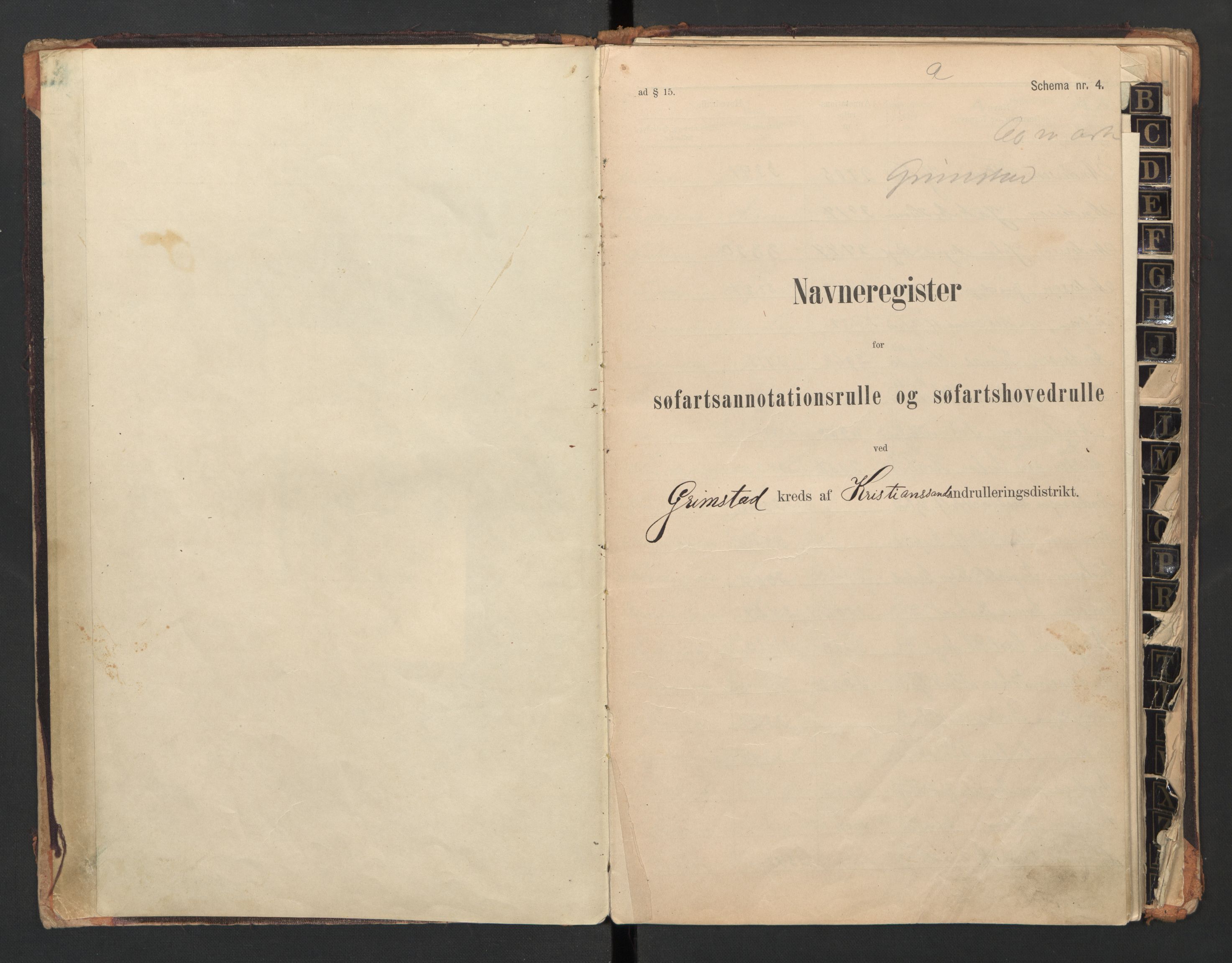 Grimstad mønstringskrets, AV/SAK-2031-0013/F/Fb/L0015/0004: Register til hovedruller og patenter, V-28 / Register til annotasjonsrulle og hovedrulle A og B, 1870-1948, p. 3