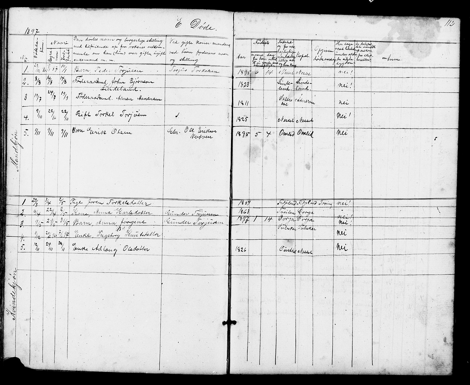 Sirdal sokneprestkontor, AV/SAK-1111-0036/F/Fb/Fba/L0001: Parish register (copy) no. B 1, 1872-1905, p. 112