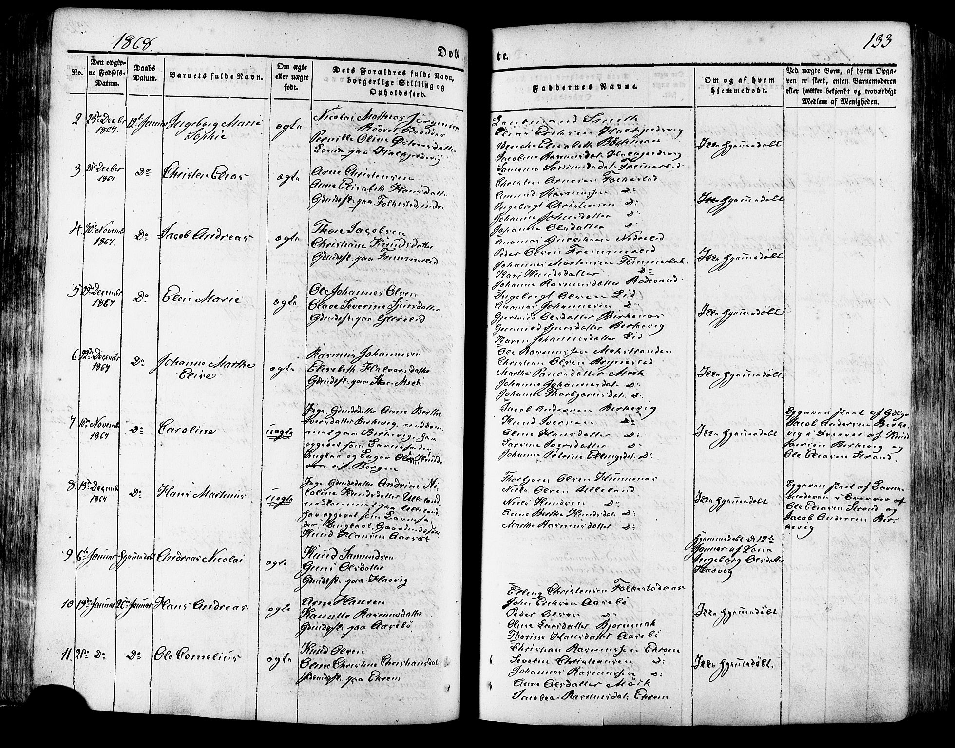 Ministerialprotokoller, klokkerbøker og fødselsregistre - Møre og Romsdal, SAT/A-1454/511/L0140: Parish register (official) no. 511A07, 1851-1878, p. 133