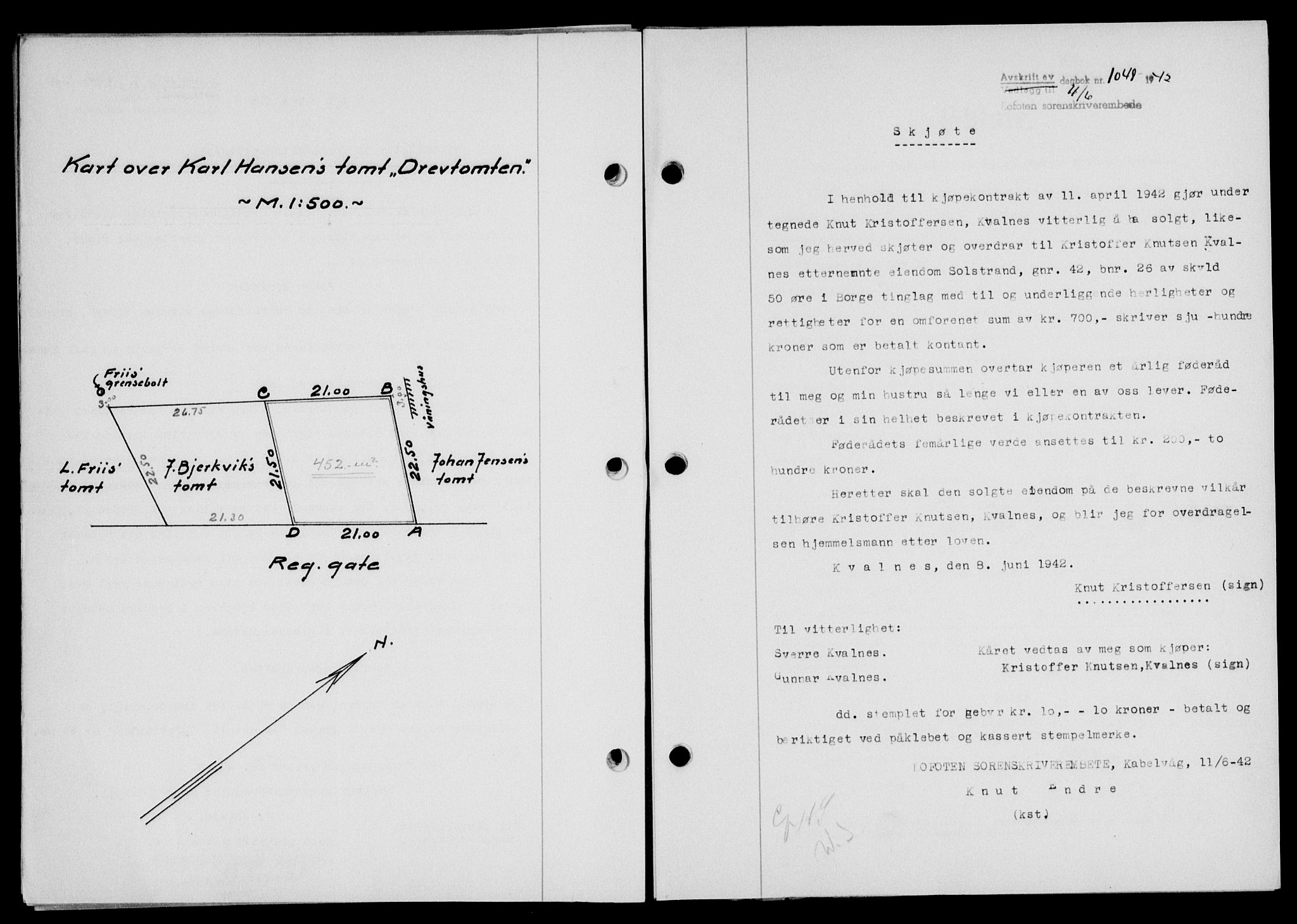 Lofoten sorenskriveri, SAT/A-0017/1/2/2C/L0010a: Mortgage book no. 10a, 1942-1943, Diary no: : 1048/1942
