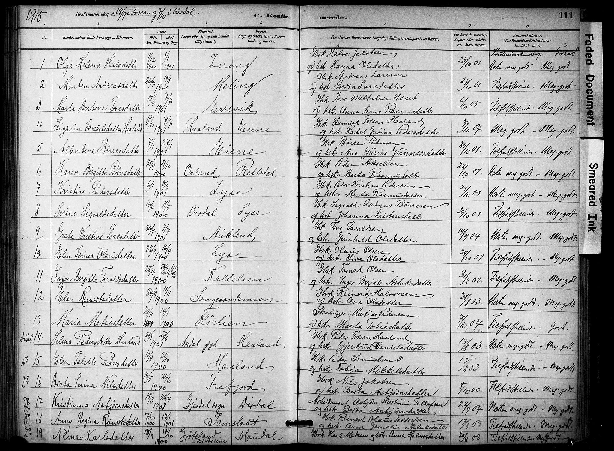 Høgsfjord sokneprestkontor, SAST/A-101624/H/Ha/Haa/L0006: Parish register (official) no. A 6, 1885-1897, p. 111