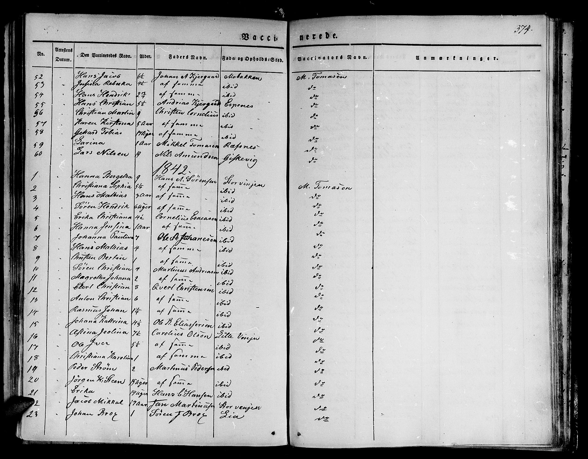 Tranøy sokneprestkontor, SATØ/S-1313/I/Ia/Iaa/L0005kirke: Parish register (official) no. 5, 1829-1844, p. 374