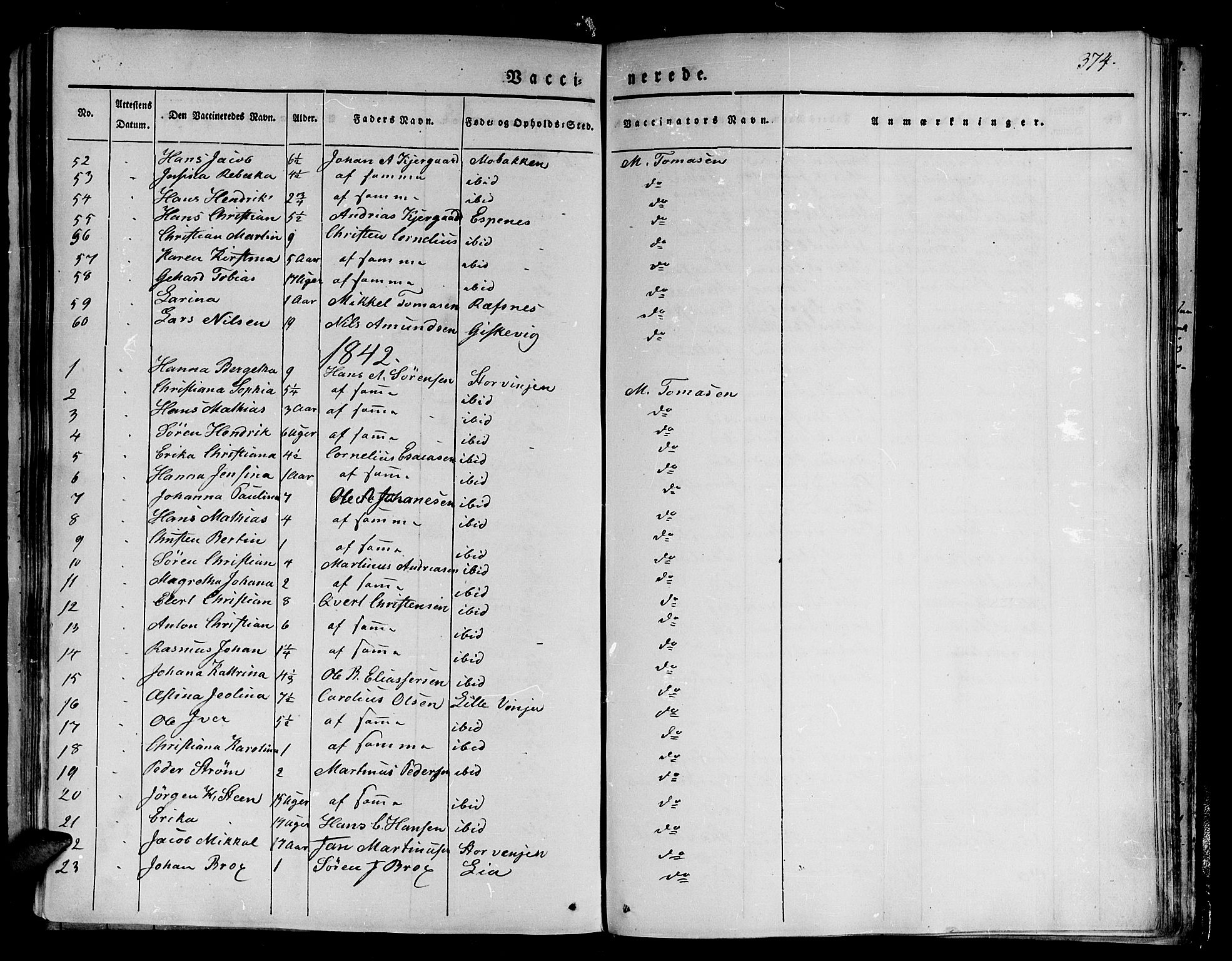 Tranøy sokneprestkontor, AV/SATØ-S-1313/I/Ia/Iaa/L0005kirke: Parish register (official) no. 5, 1829-1844, p. 374