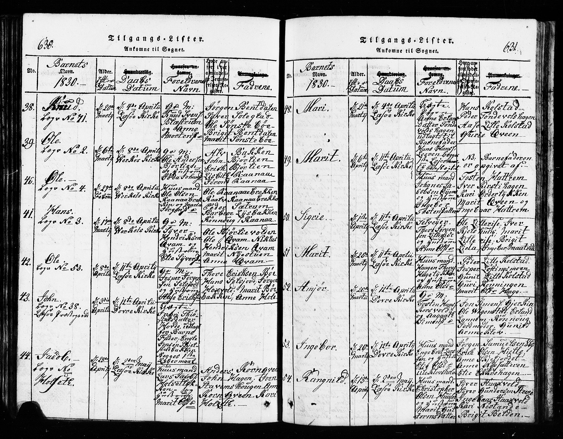 Lesja prestekontor, SAH/PREST-068/H/Ha/Hab/L0001: Parish register (copy) no. 1, 1820-1831, p. 630-631