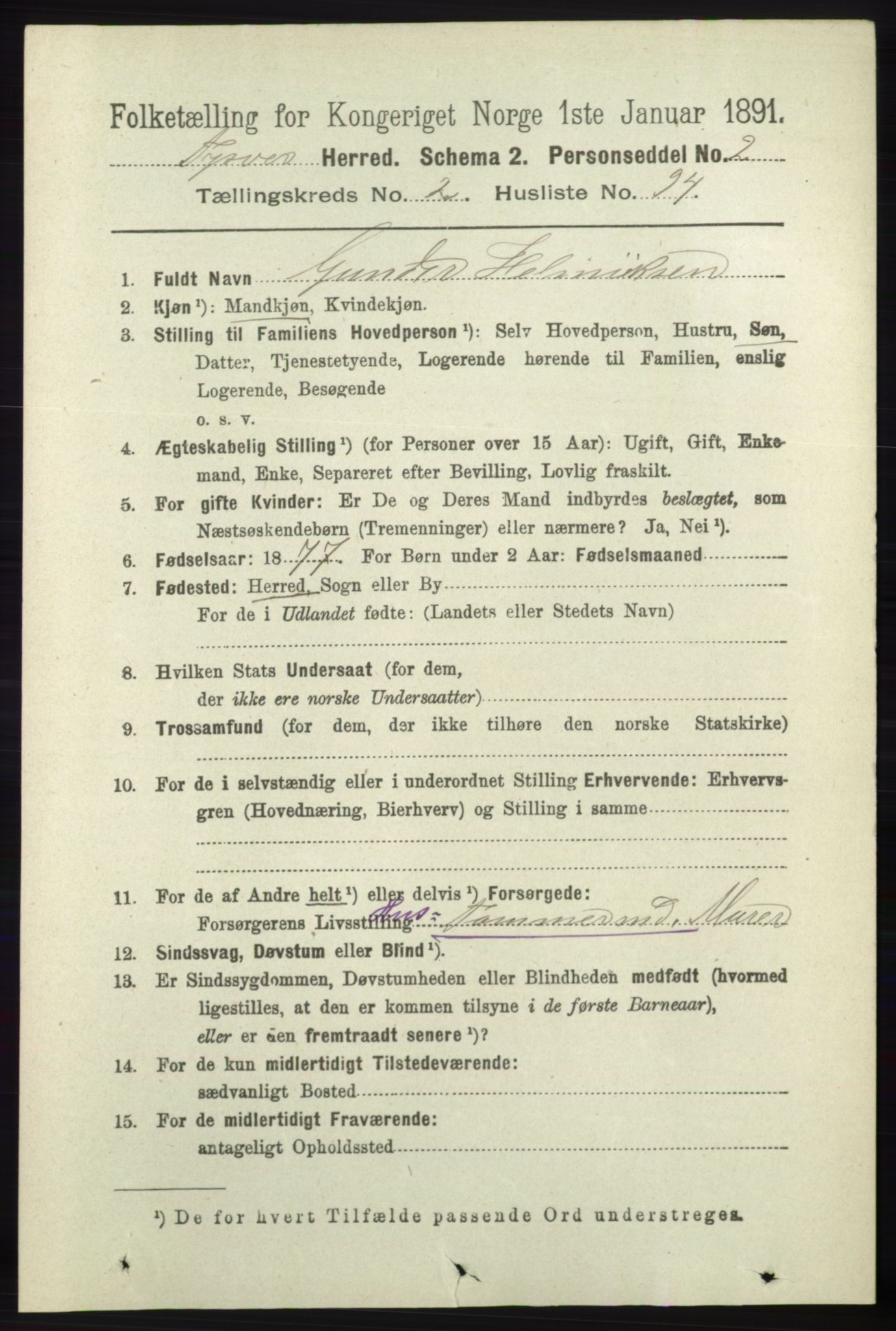 RA, 1891 census for 1146 Tysvær, 1891, p. 1178