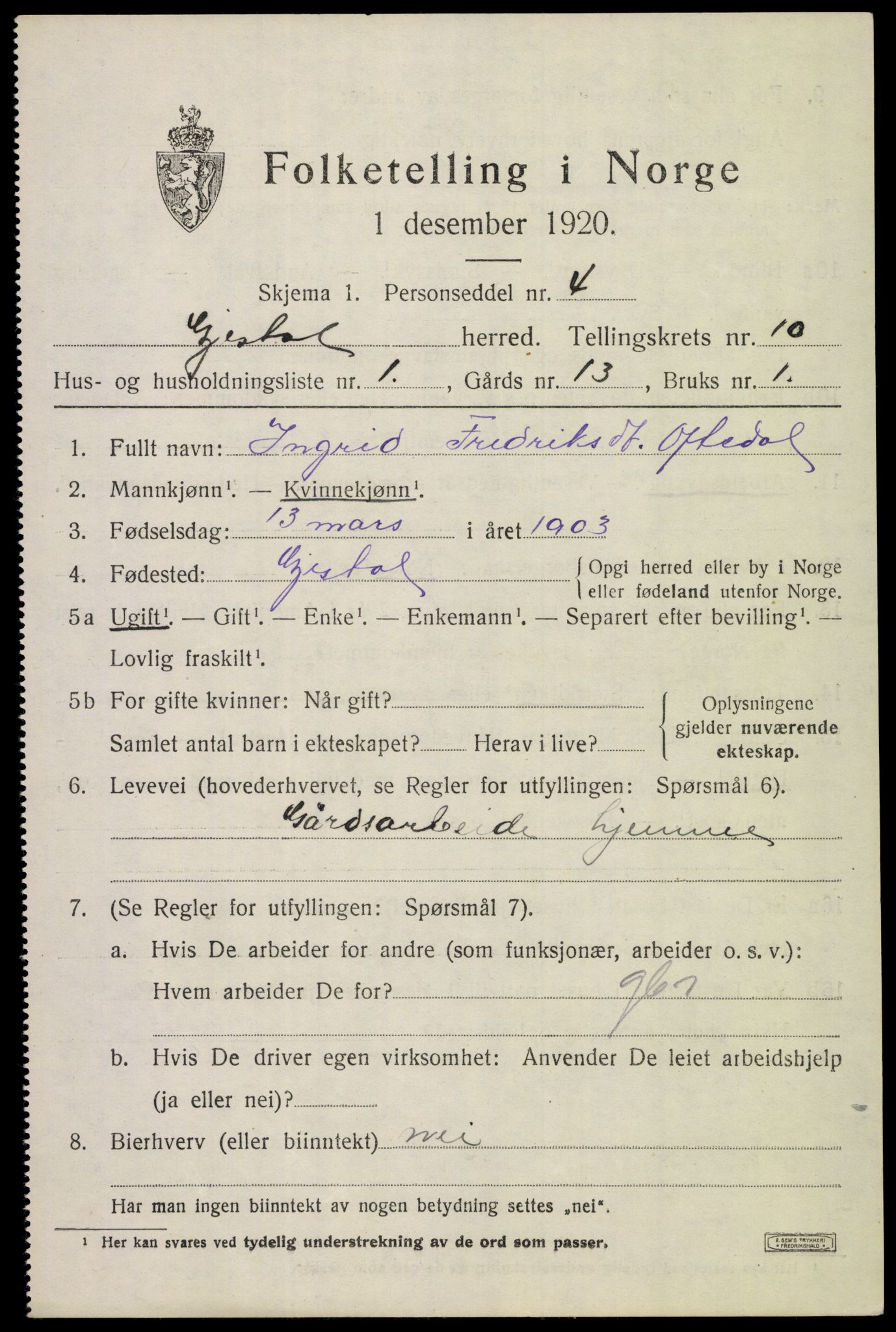 SAST, 1920 census for Gjesdal, 1920, p. 4576