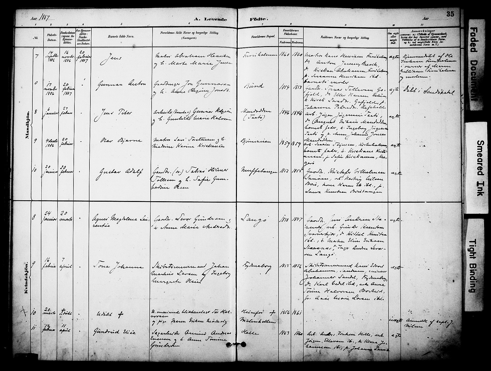Skåtøy kirkebøker, AV/SAKO-A-304/F/Fa/L0002: Parish register (official) no. I 2, 1884-1899, p. 35