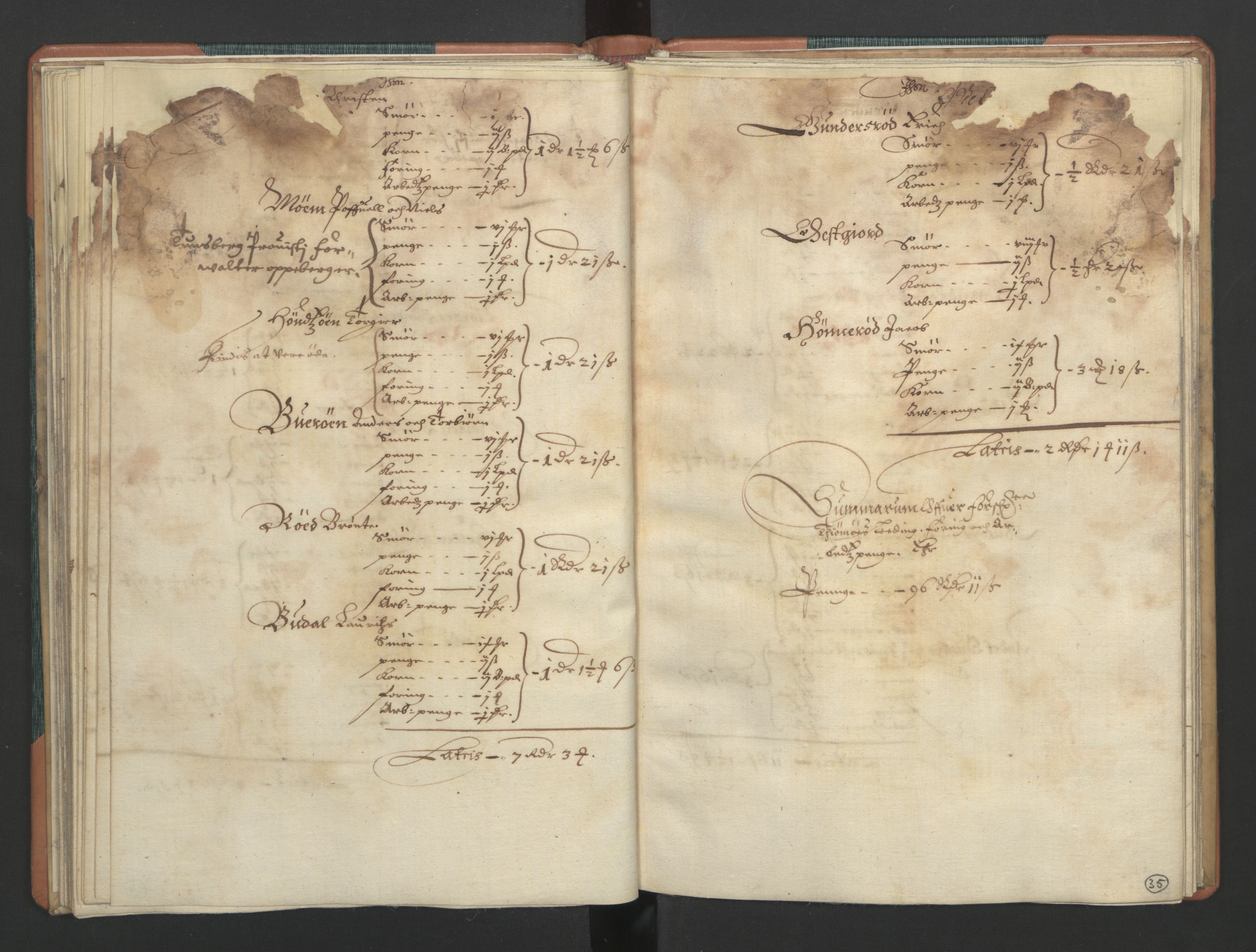 Rentekammeret inntil 1814, Realistisk ordnet avdeling, AV/RA-EA-4070/L/L0015/0002: Tønsberg lagdømme. Brunla len: / Brunla len. Kronens jordebok, 1661, p. 34b-35a