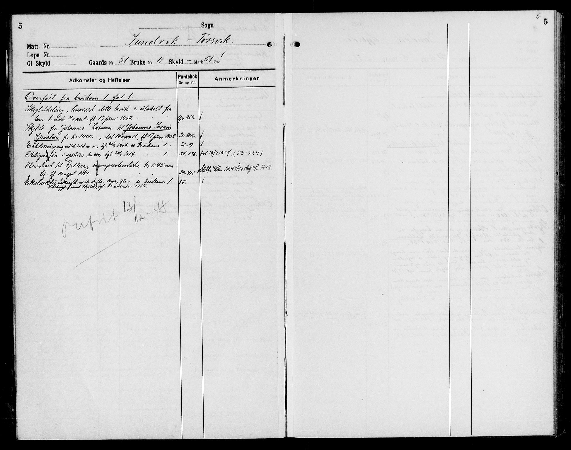 Sunnhordland sorenskrivar, SAB/A-2401/1/G/Ga/Gai/L0001: Mortgage register no. II.A.i.1, 1916-1949, p. 5