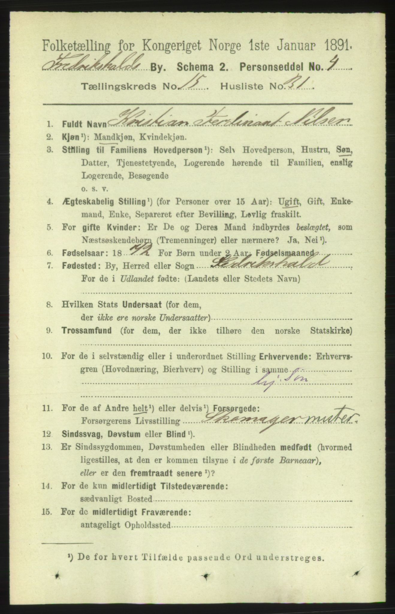 RA, 1891 census for 0101 Fredrikshald, 1891, p. 9791