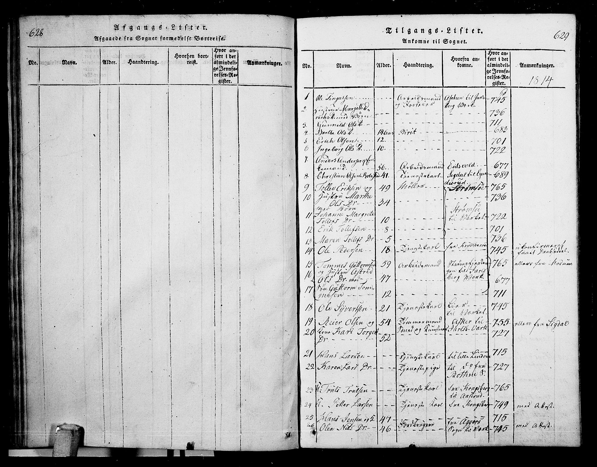 Skoger kirkebøker, AV/SAKO-A-59/G/Ga/L0001: Parish register (copy) no. I 1, 1814-1845, p. 628-629