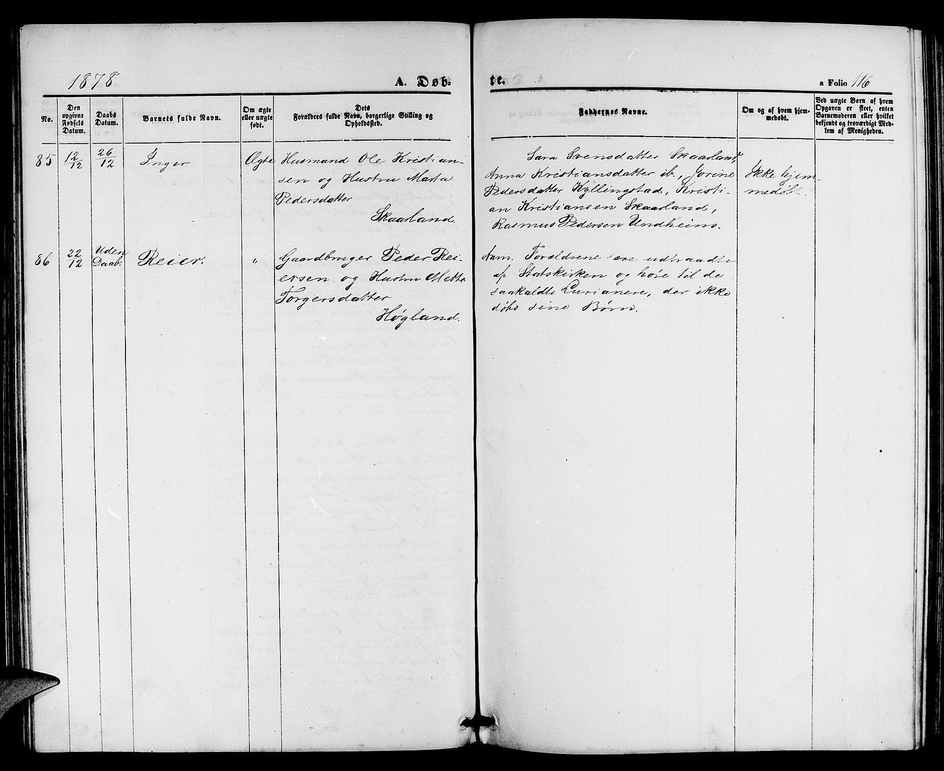 Lye sokneprestkontor, AV/SAST-A-101794/001/30BB/L0004: Parish register (copy) no. B 4, 1868-1878, p. 116