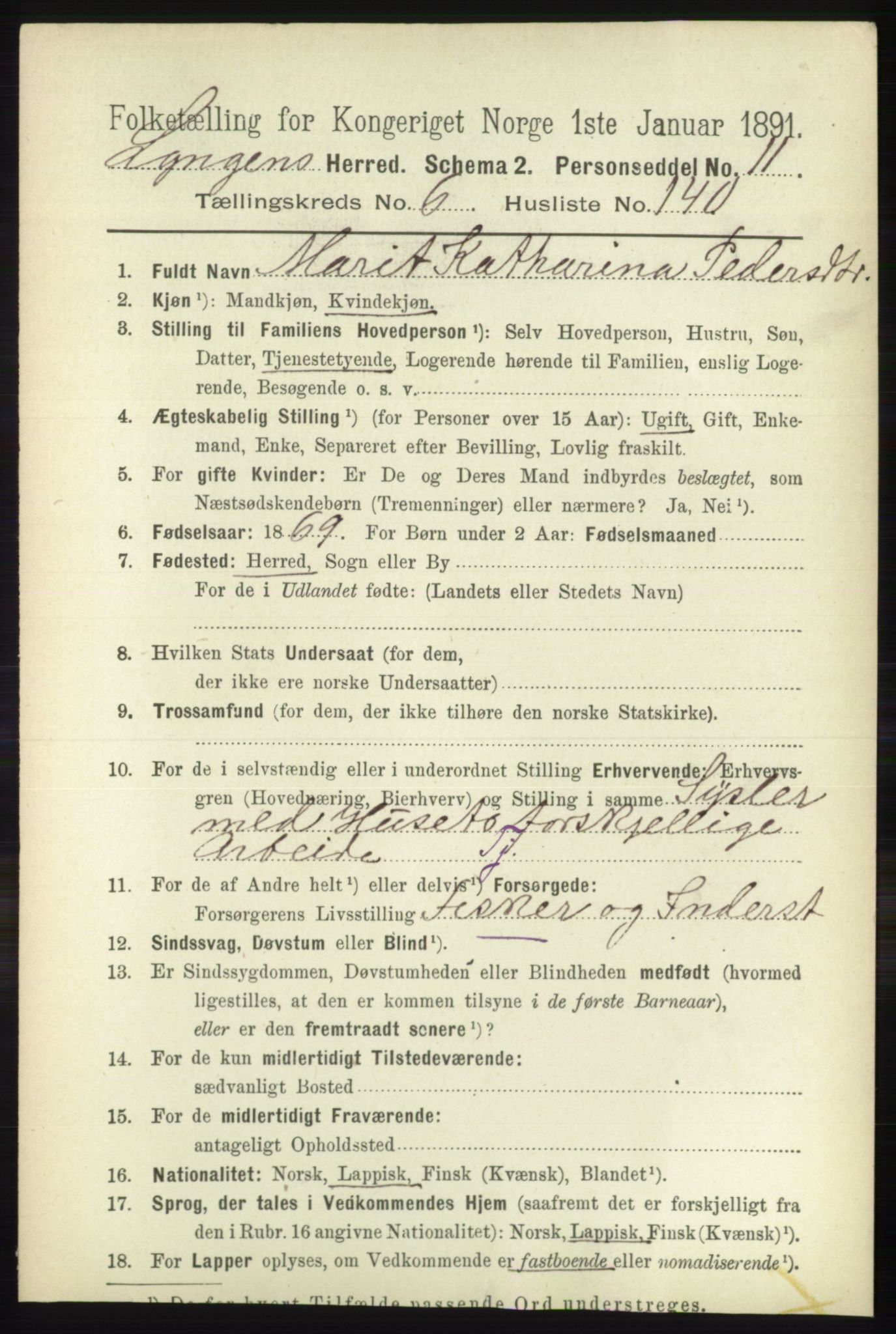 RA, 1891 census for 1938 Lyngen, 1891, p. 6240