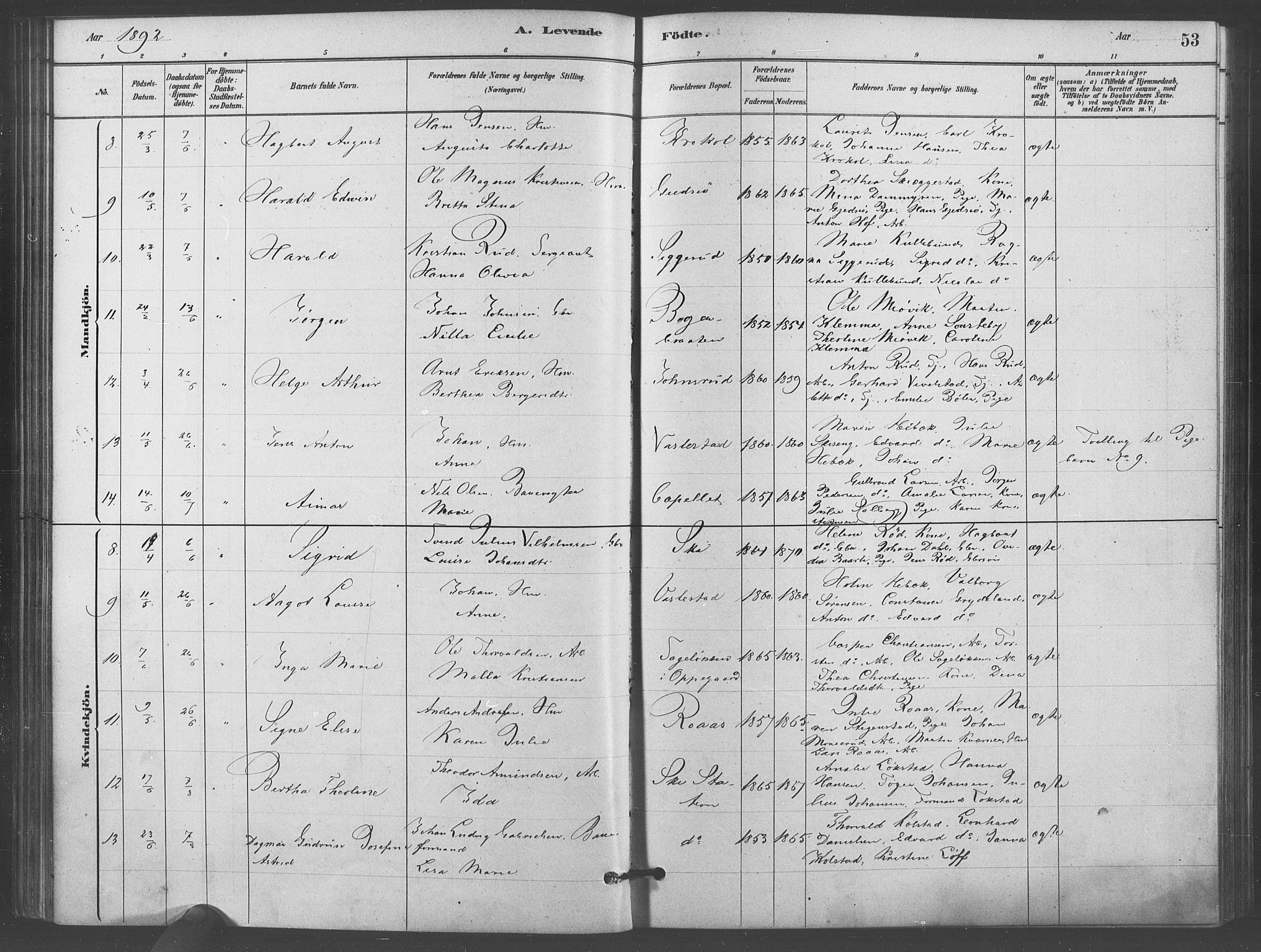 Kråkstad prestekontor Kirkebøker, AV/SAO-A-10125a/F/Fb/L0001: Parish register (official) no. II 1, 1880-1892, p. 53