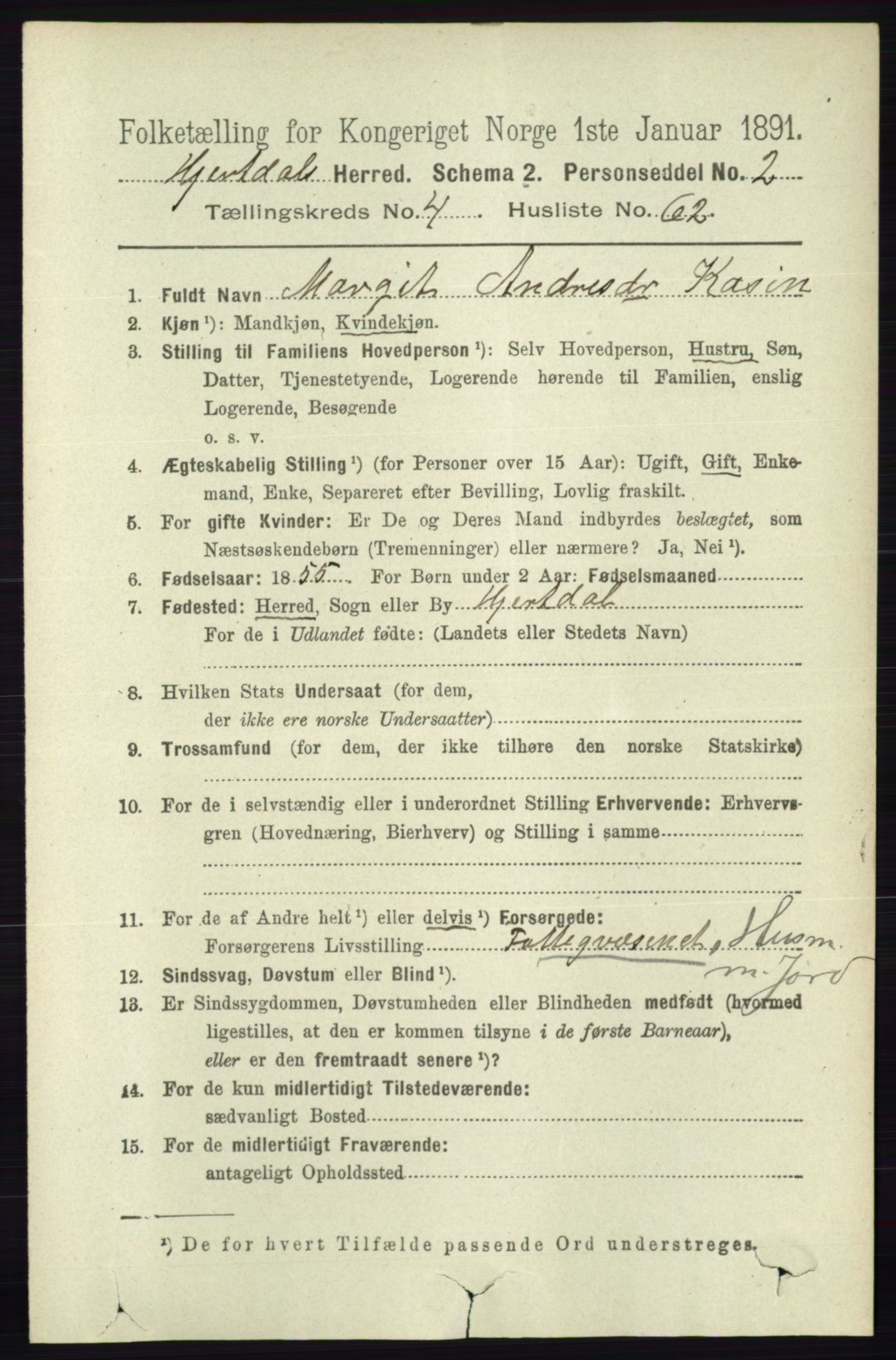 RA, 1891 census for 0827 Hjartdal, 1891, p. 1736