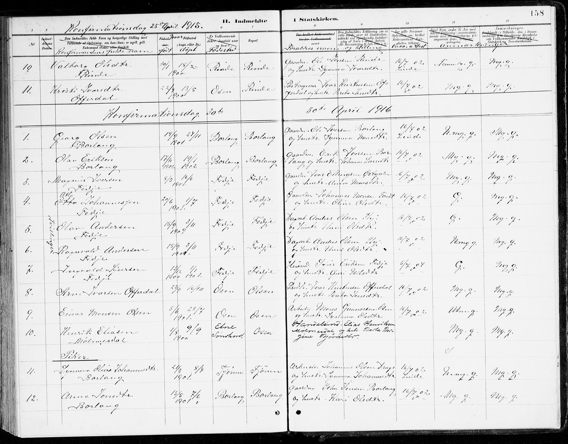 Leikanger sokneprestembete, AV/SAB-A-81001/H/Haa/Haad/L0001: Parish register (official) no. D 1, 1887-1922, p. 158