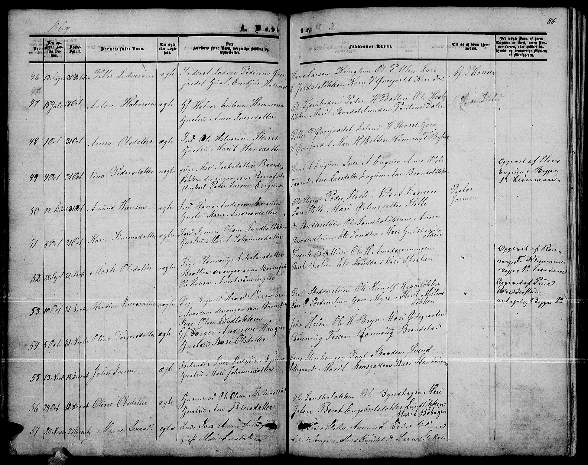 Nord-Fron prestekontor, SAH/PREST-080/H/Ha/Hab/L0001: Parish register (copy) no. 1, 1851-1883, p. 86