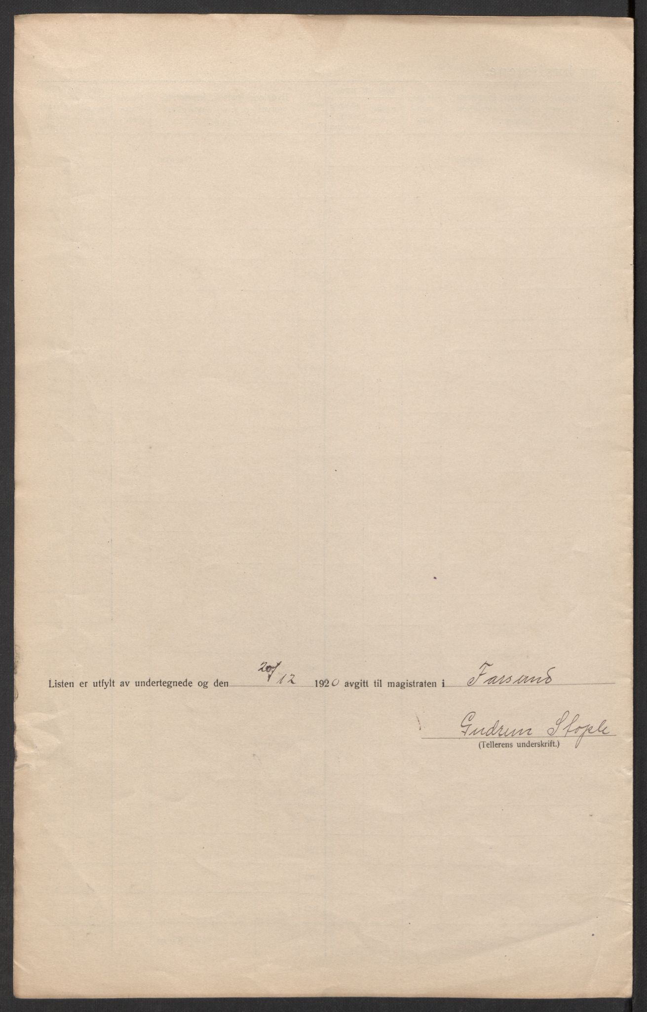 SAK, 1920 census for Farsund, 1920, p. 14