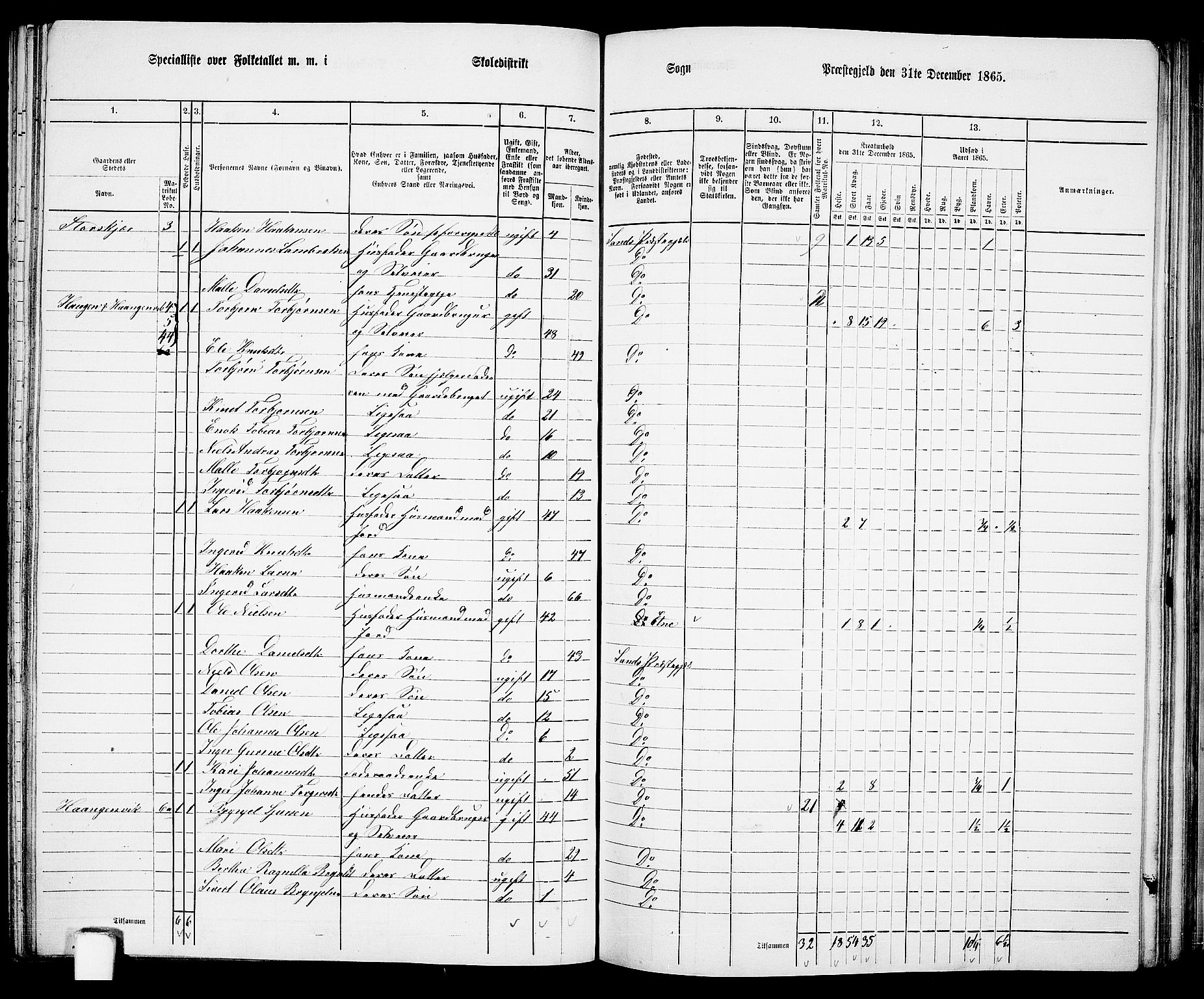 RA, 1865 census for Sand, 1865, p. 82