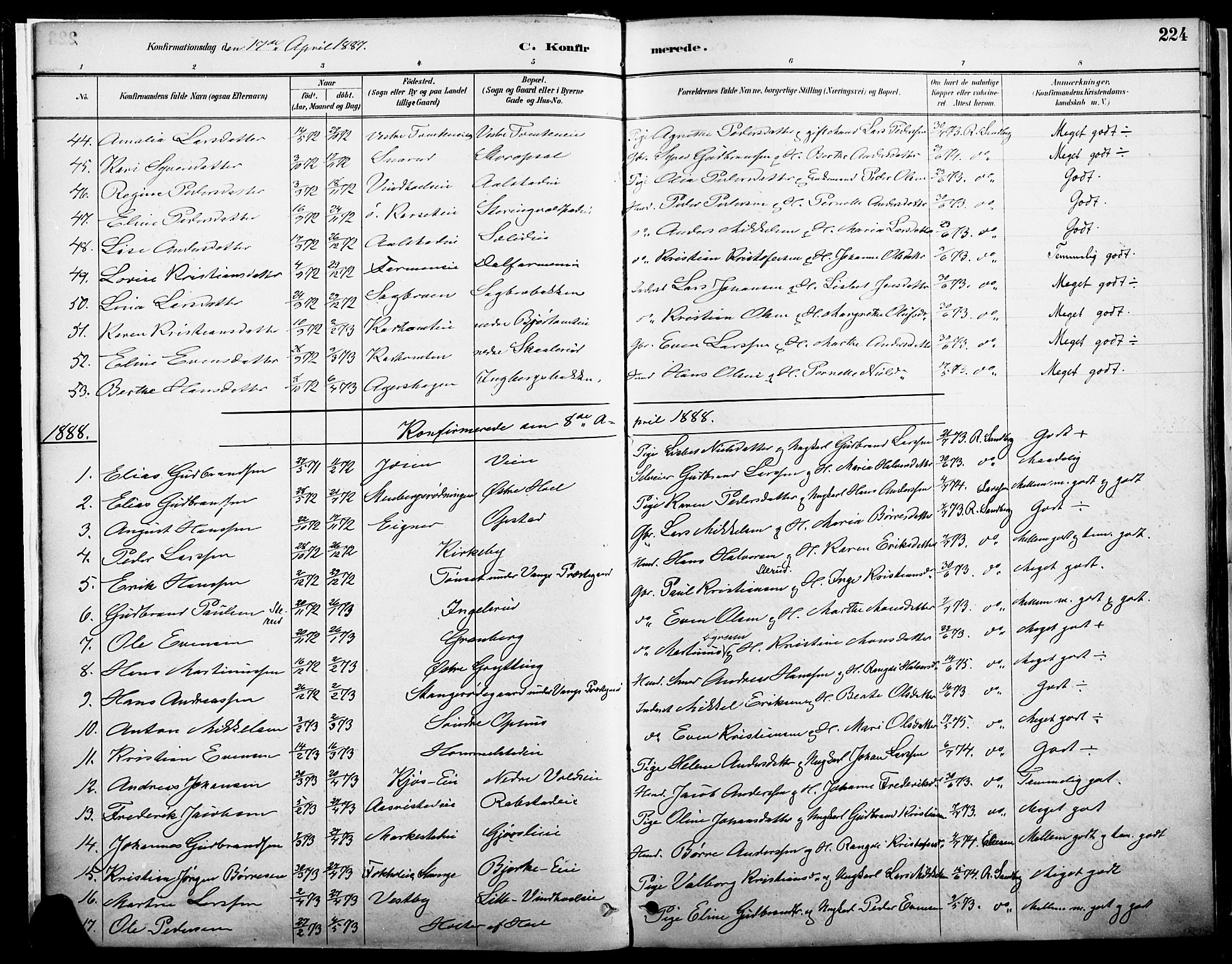 Vang prestekontor, Hedmark, SAH/PREST-008/H/Ha/Haa/L0019A: Parish register (official) no. 19, 1886-1900, p. 224