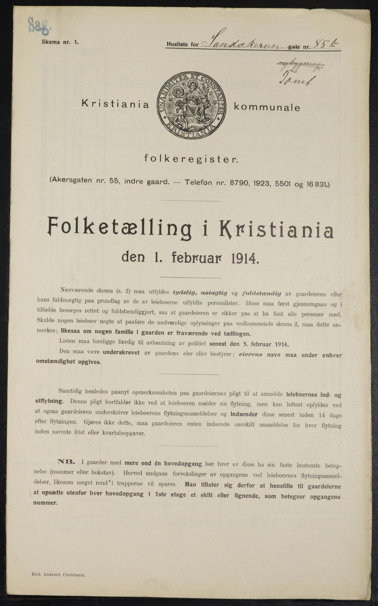 OBA, Municipal Census 1914 for Kristiania, 1914, p. 87235