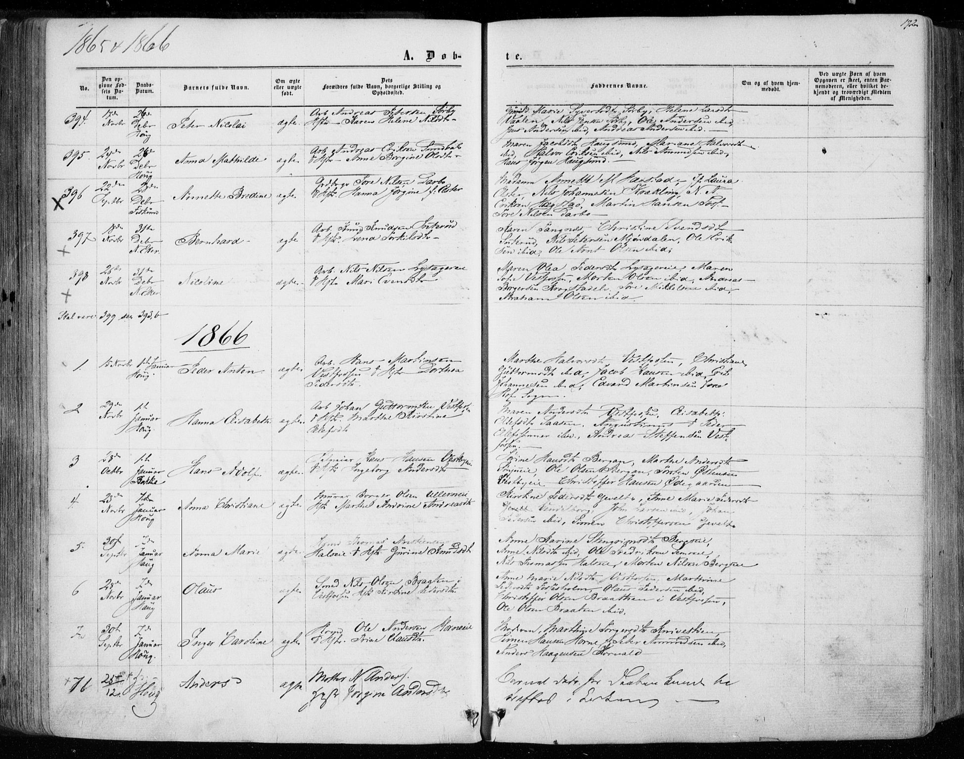 Eiker kirkebøker, SAKO/A-4/F/Fa/L0016: Parish register (official) no. I 16, 1860-1868, p. 172