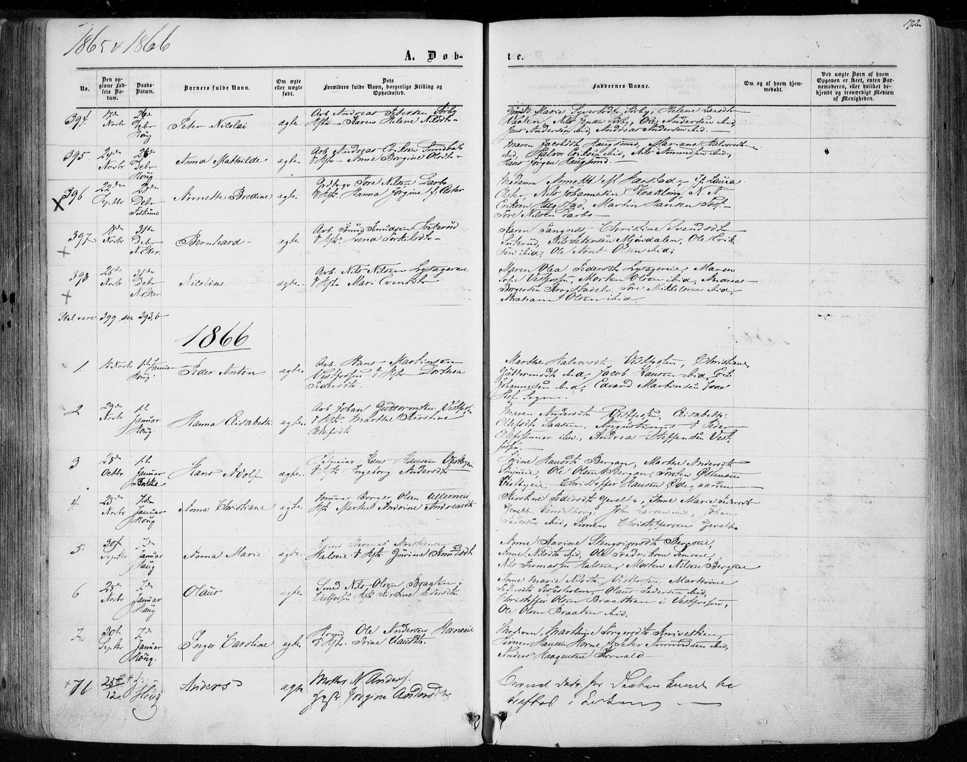 Eiker kirkebøker, AV/SAKO-A-4/F/Fa/L0016: Parish register (official) no. I 16, 1860-1868, p. 172