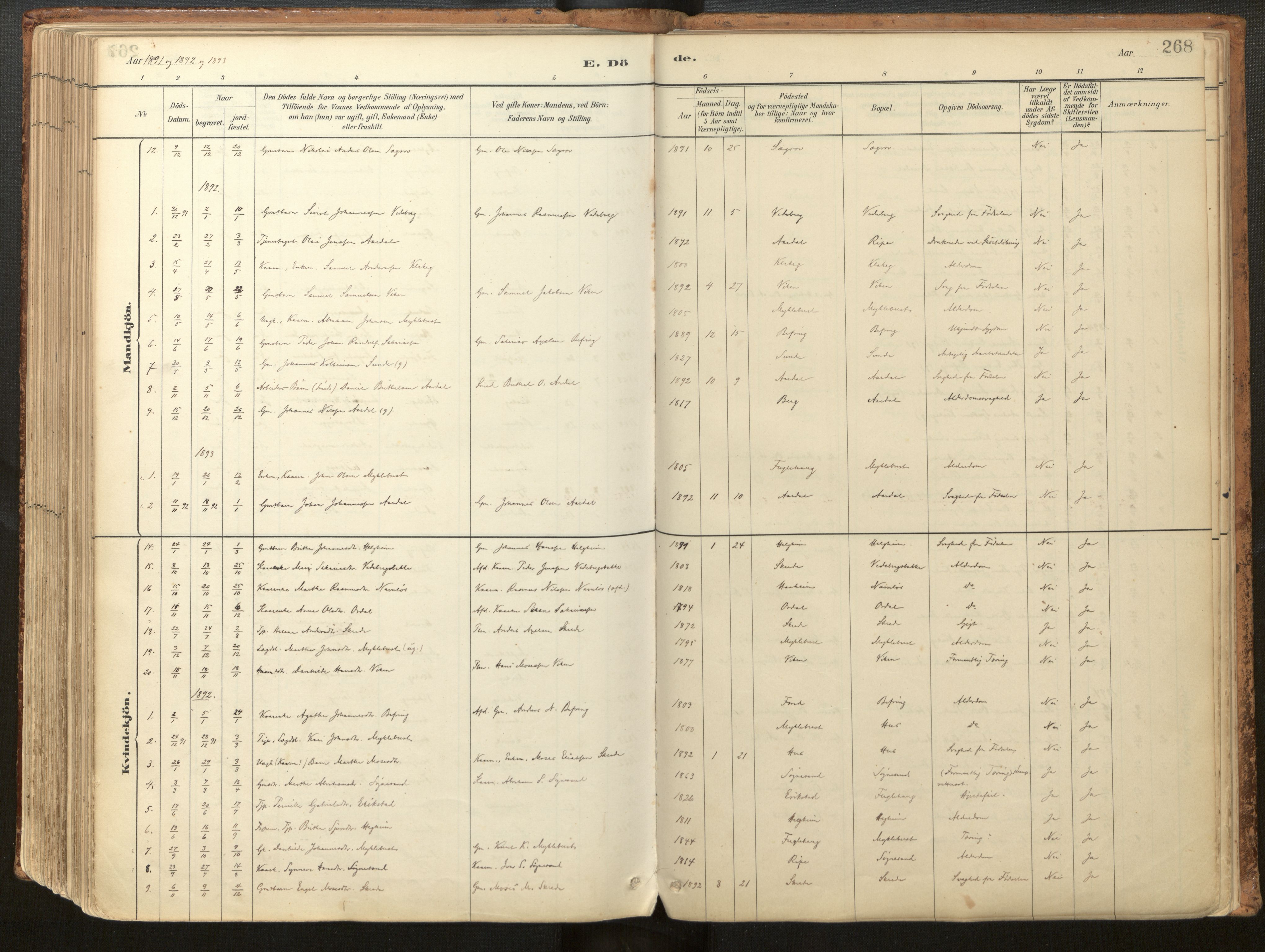 Jølster sokneprestembete, SAB/A-80701/H/Haa/Haac/L0001: Parish register (official) no. C 1, 1882-1928, p. 268