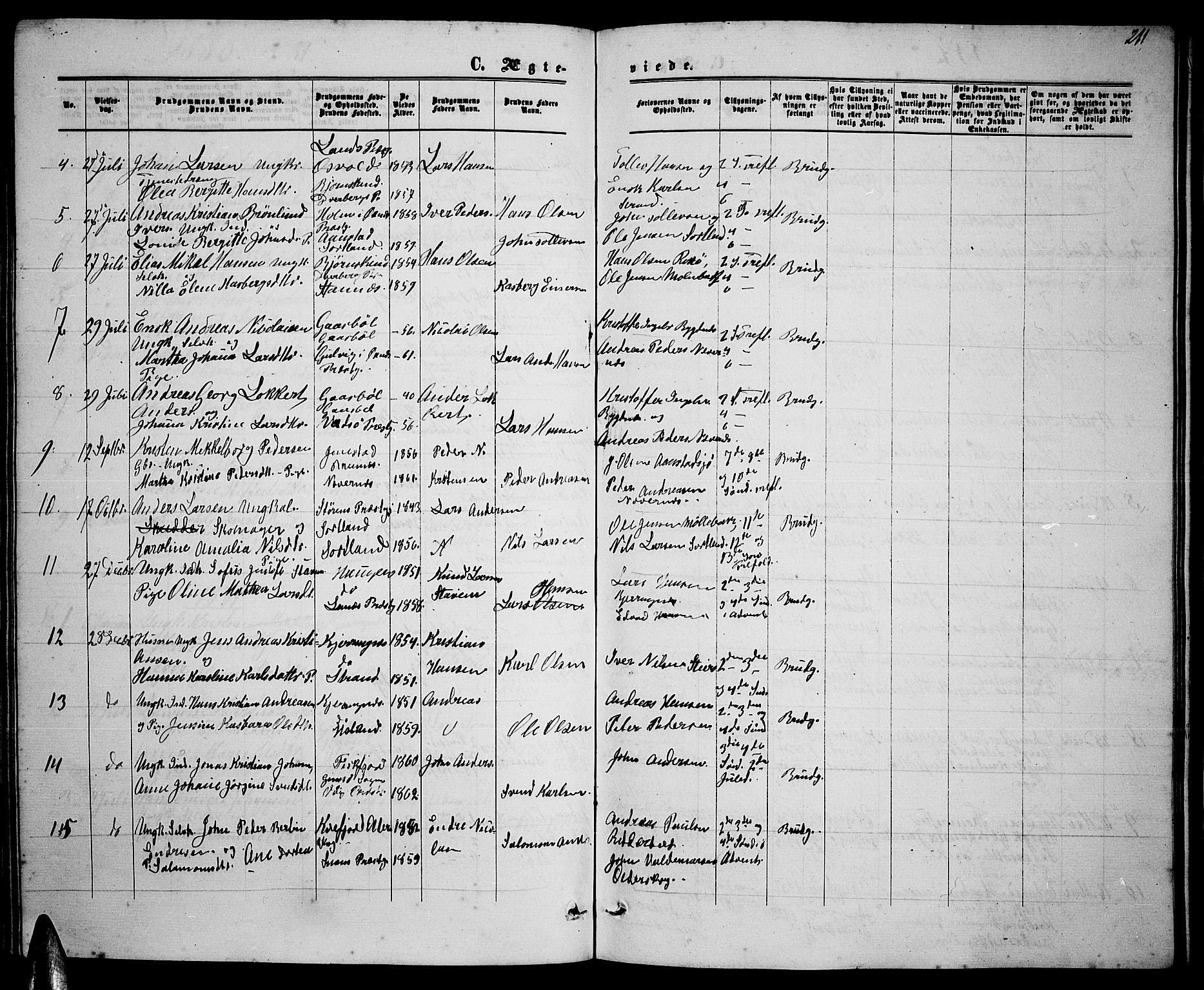 Ministerialprotokoller, klokkerbøker og fødselsregistre - Nordland, SAT/A-1459/895/L1381: Parish register (copy) no. 895C03, 1864-1885, p. 211