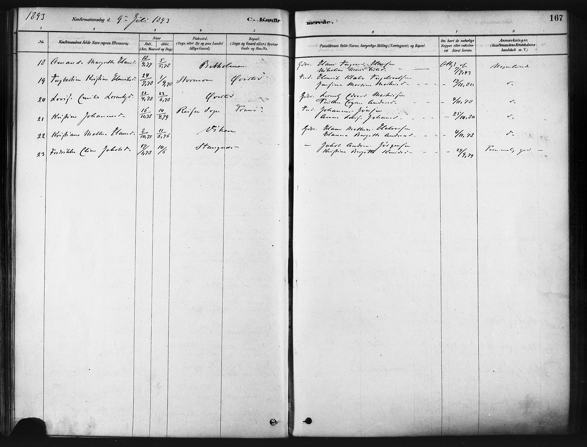 Tranøy sokneprestkontor, AV/SATØ-S-1313/I/Ia/Iaa/L0009kirke: Parish register (official) no. 9, 1878-1904, p. 167