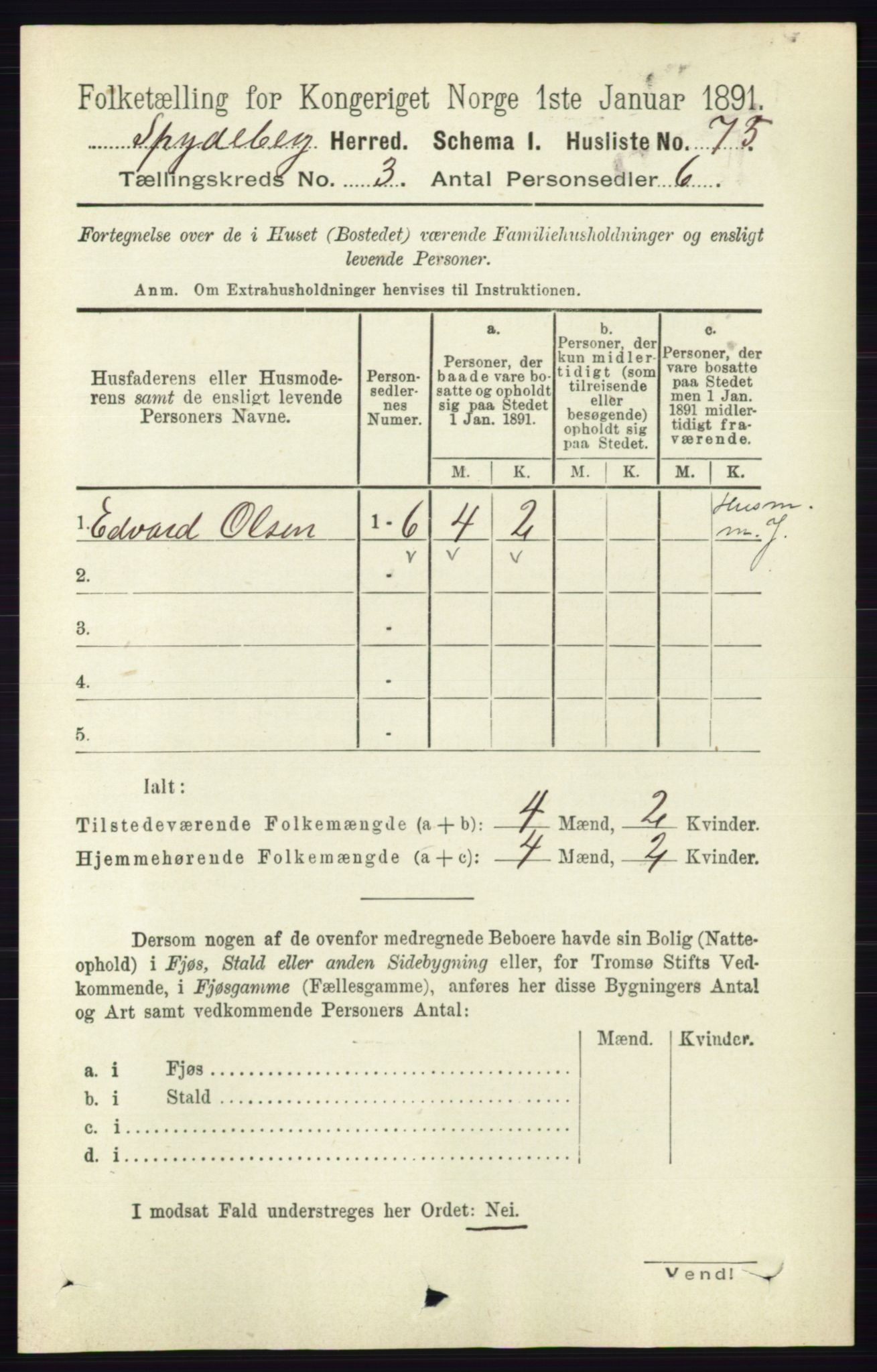 RA, 1891 census for 0123 Spydeberg, 1891, p. 1217