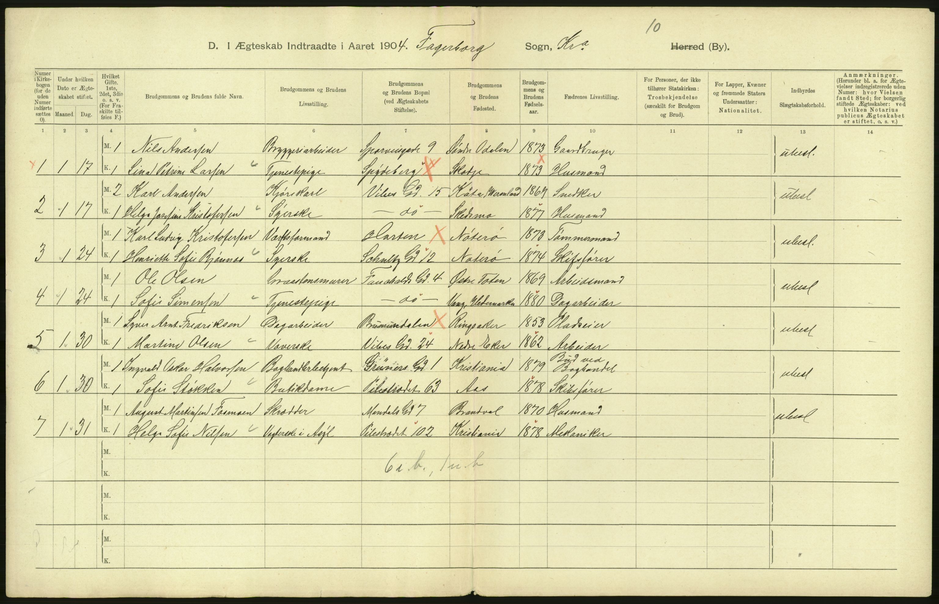 Statistisk sentralbyrå, Sosiodemografiske emner, Befolkning, RA/S-2228/D/Df/Dfa/Dfab/L0004: Kristiania: Gifte, døde, 1904, p. 56