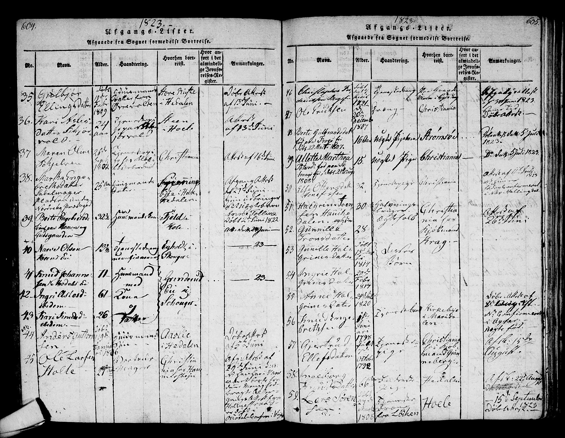 Norderhov kirkebøker, AV/SAKO-A-237/F/Fa/L0008: Parish register (official) no. 8, 1814-1833, p. 604-605