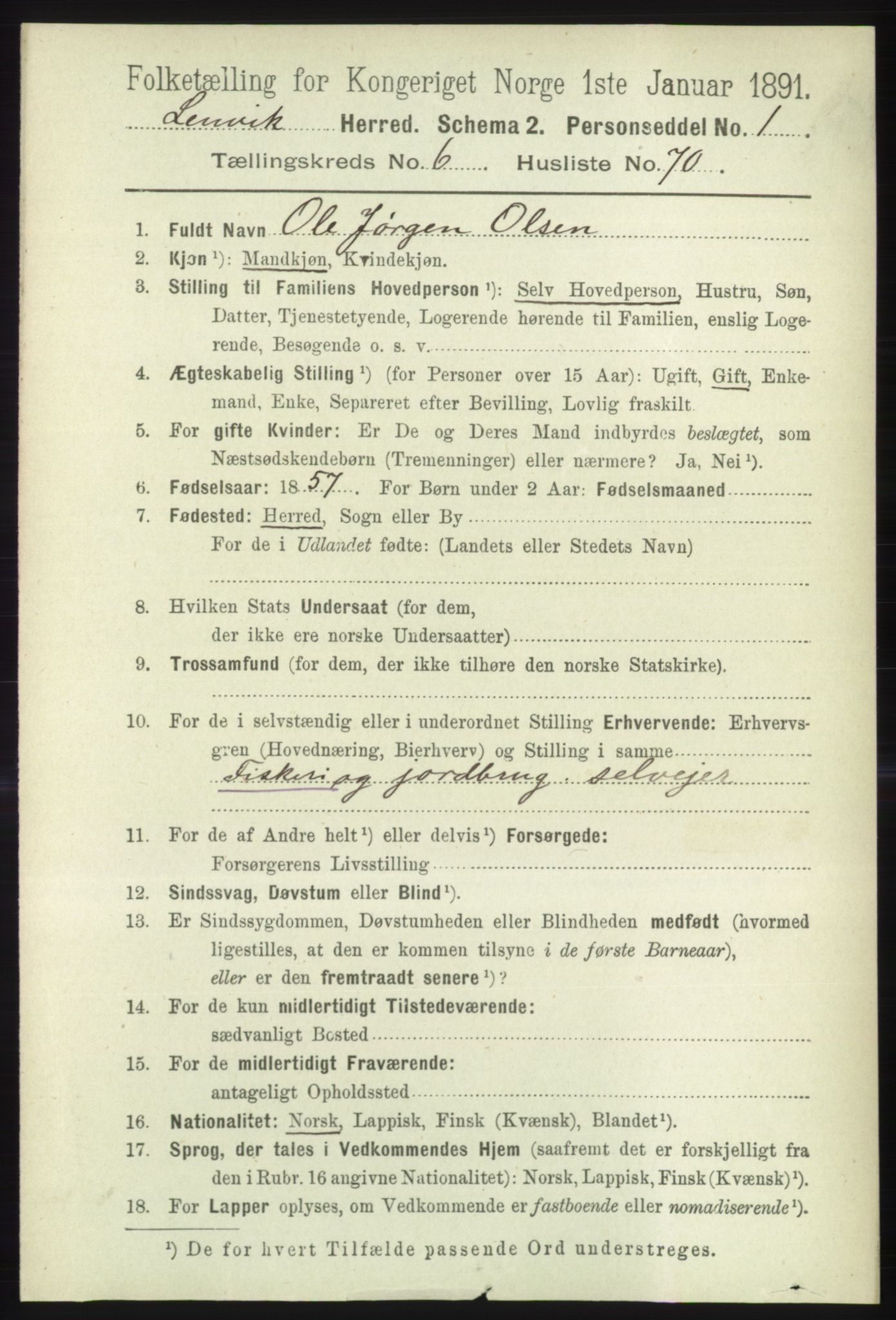 RA, 1891 census for 1931 Lenvik, 1891, p. 3685