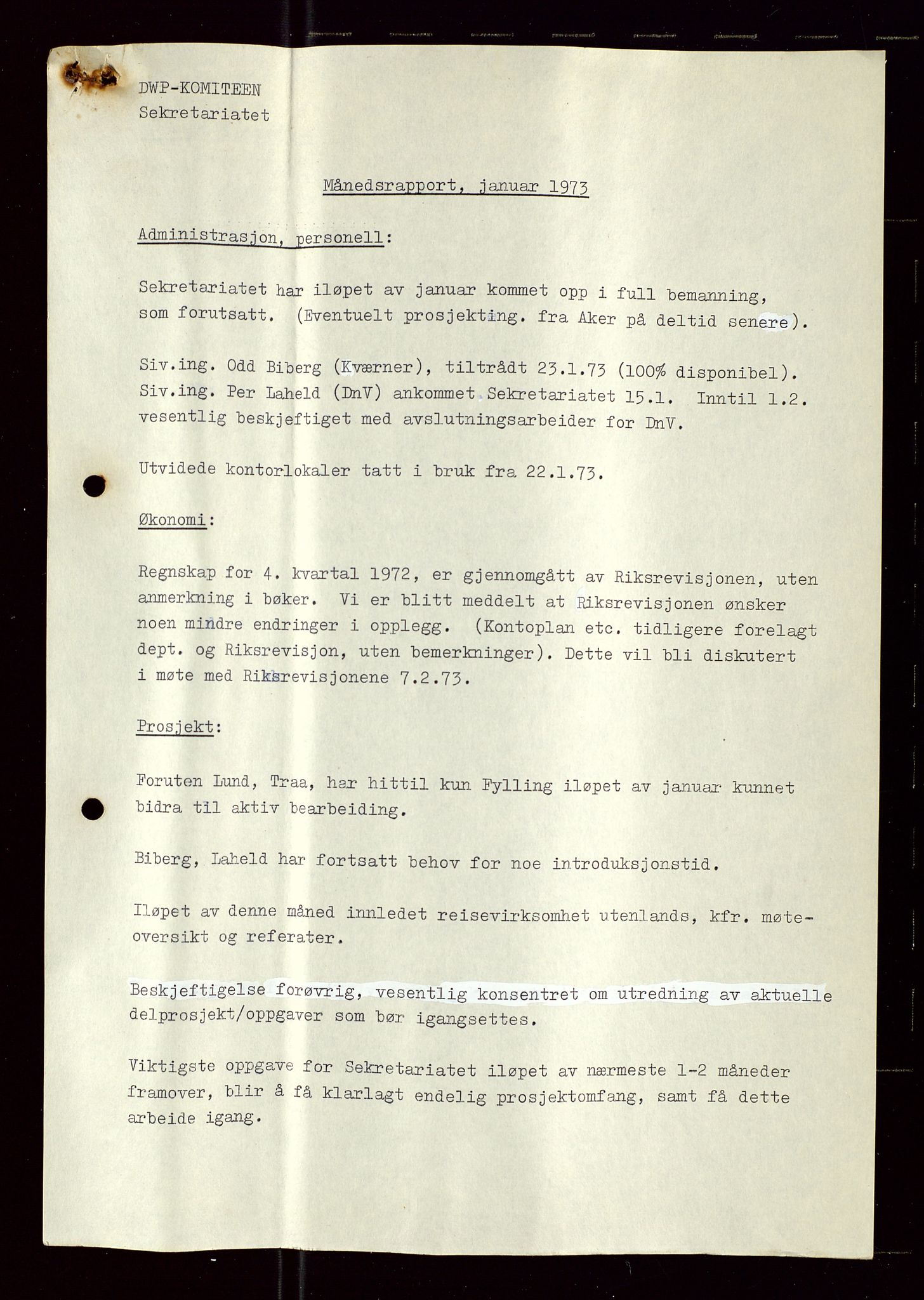 Industridepartementet, Oljekontoret, AV/SAST-A-101348/Di/L0002: DWP, måneds- kvartals- halvårs- og årsrapporter, økonomi, personell, div., 1972-1974, p. 275