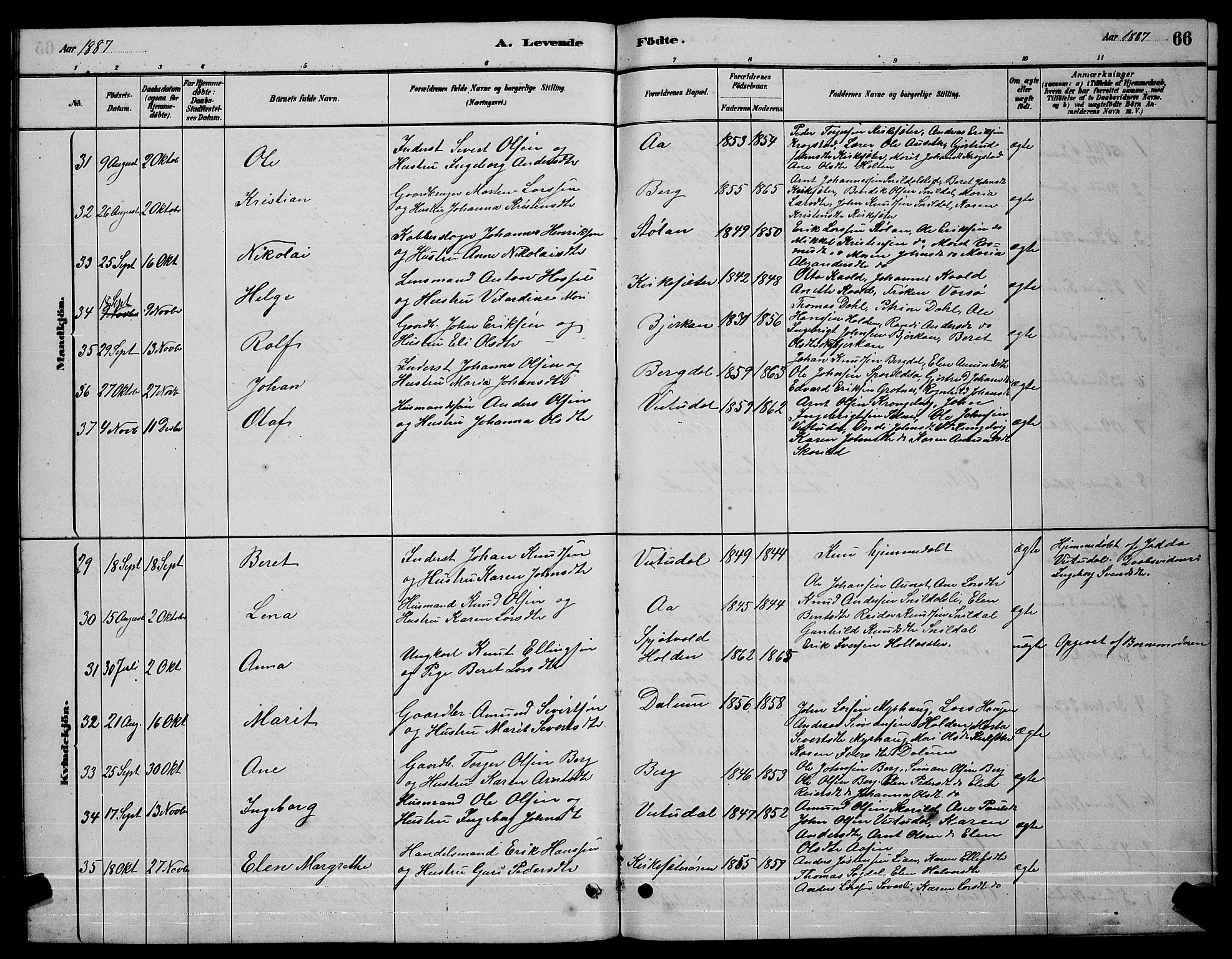 Ministerialprotokoller, klokkerbøker og fødselsregistre - Sør-Trøndelag, AV/SAT-A-1456/630/L0504: Parish register (copy) no. 630C02, 1879-1898, p. 66