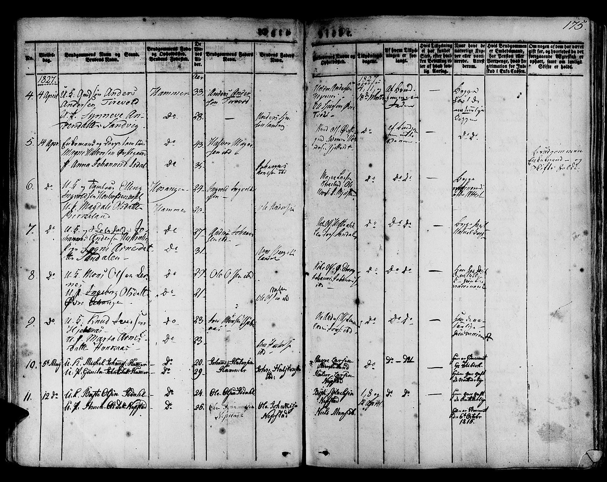 Hamre sokneprestembete, SAB/A-75501/H/Ha/Haa/Haaa/L0011: Parish register (official) no. A 11, 1826-1834, p. 175