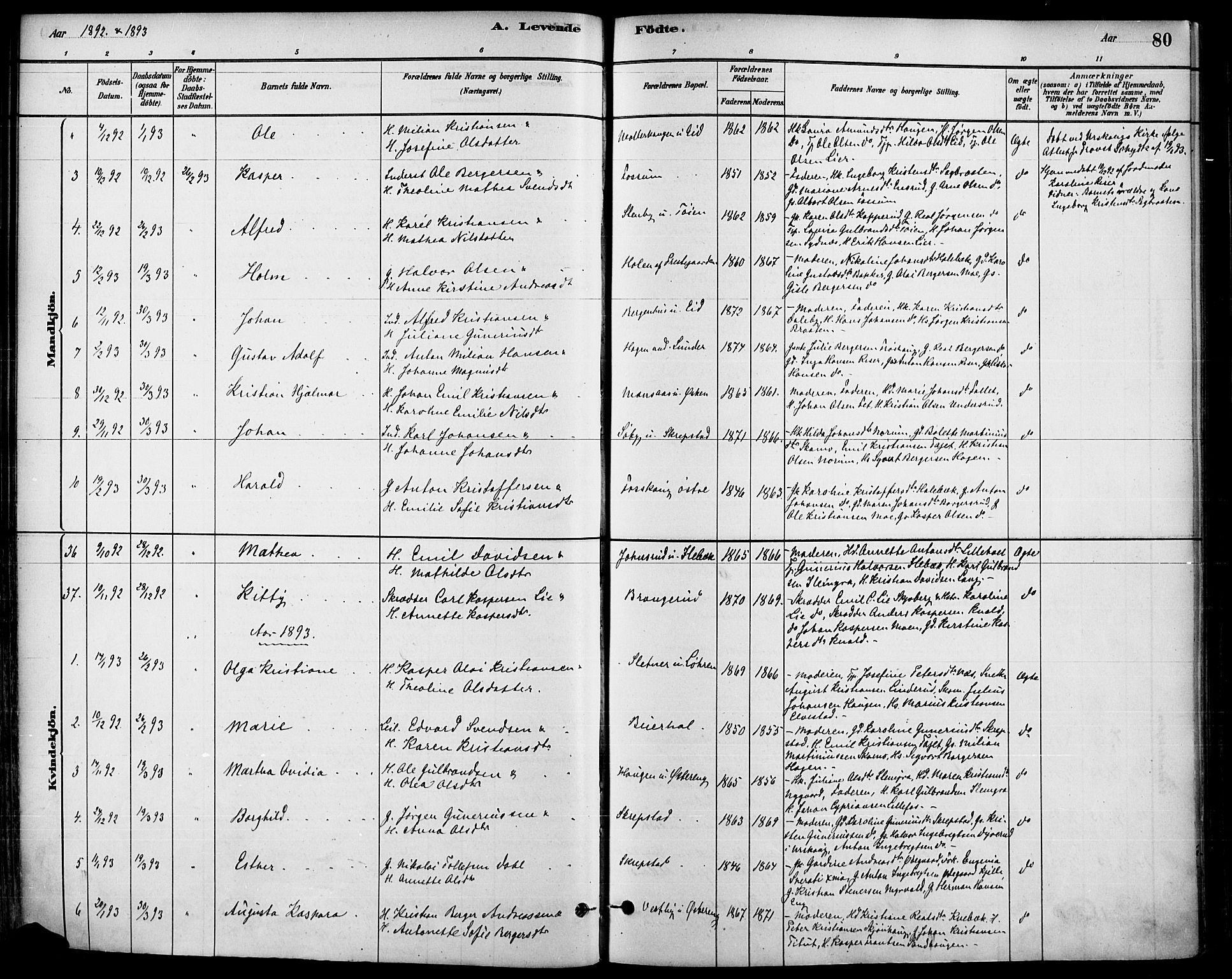 Høland prestekontor Kirkebøker, SAO/A-10346a/F/Fa/L0013: Parish register (official) no. I 13, 1880-1897, p. 80