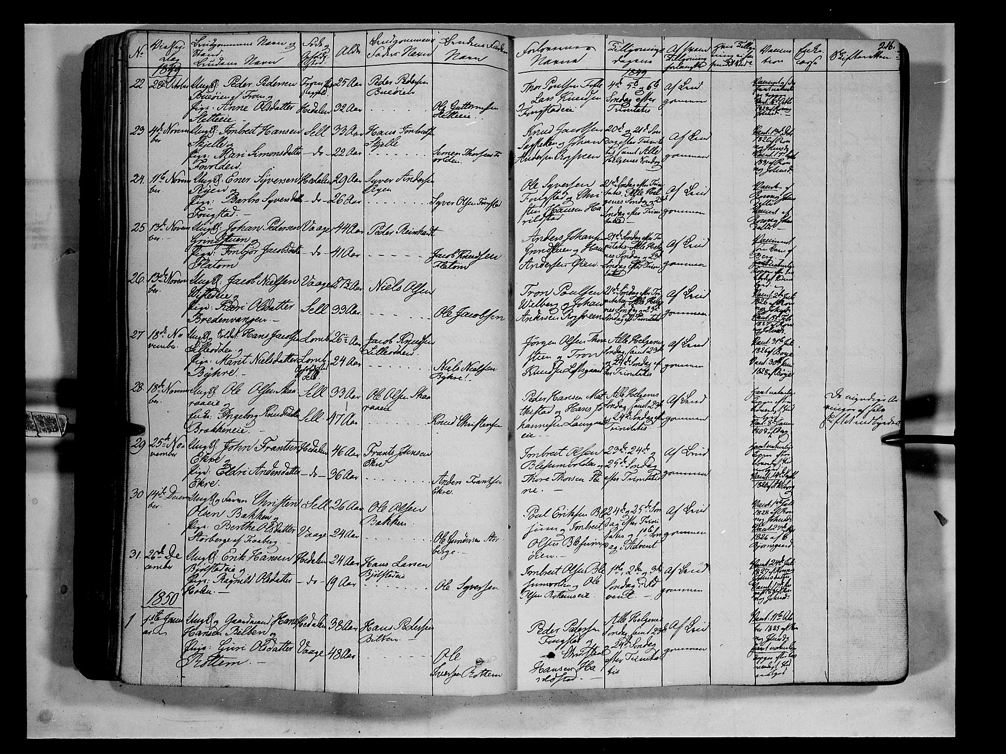 Vågå prestekontor, SAH/PREST-076/H/Ha/Haa/L0005: Parish register (official) no. 5 /1, 1842-1856, p. 216
