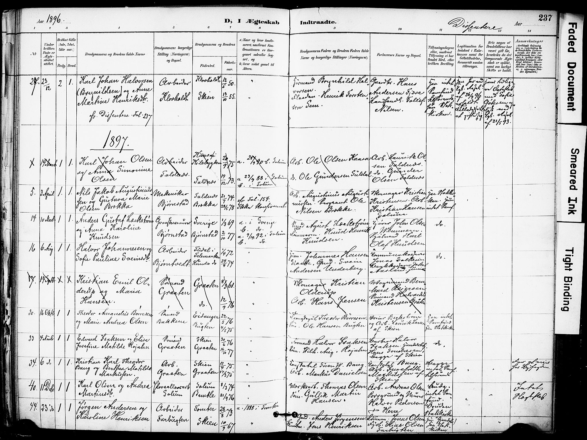 Solum kirkebøker, AV/SAKO-A-306/F/Fa/L0010: Parish register (official) no. I 10, 1888-1898, p. 237