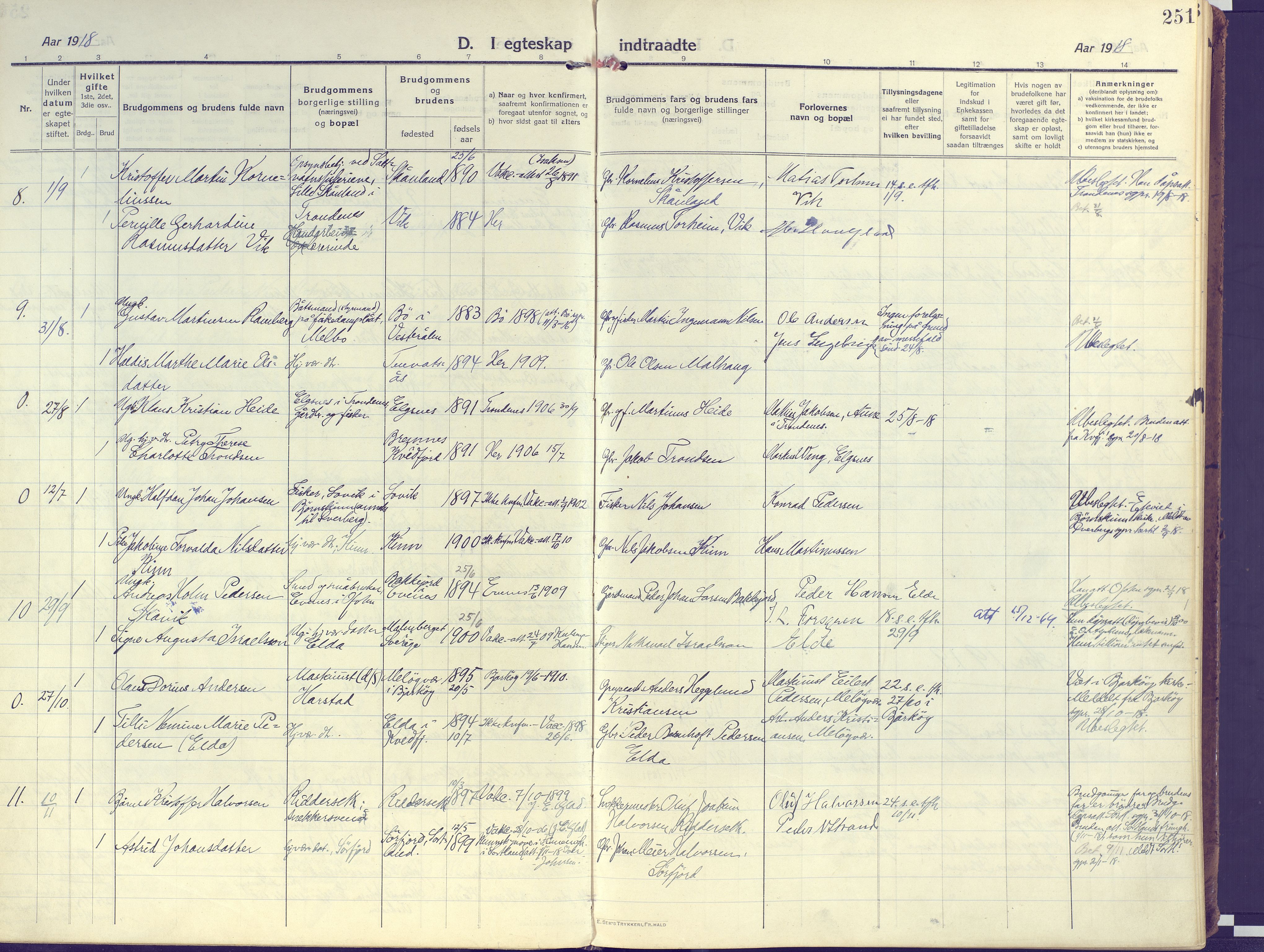 Kvæfjord sokneprestkontor, AV/SATØ-S-1323/G/Ga/Gaa/L0007kirke: Parish register (official) no. 7, 1915-1931, p. 251