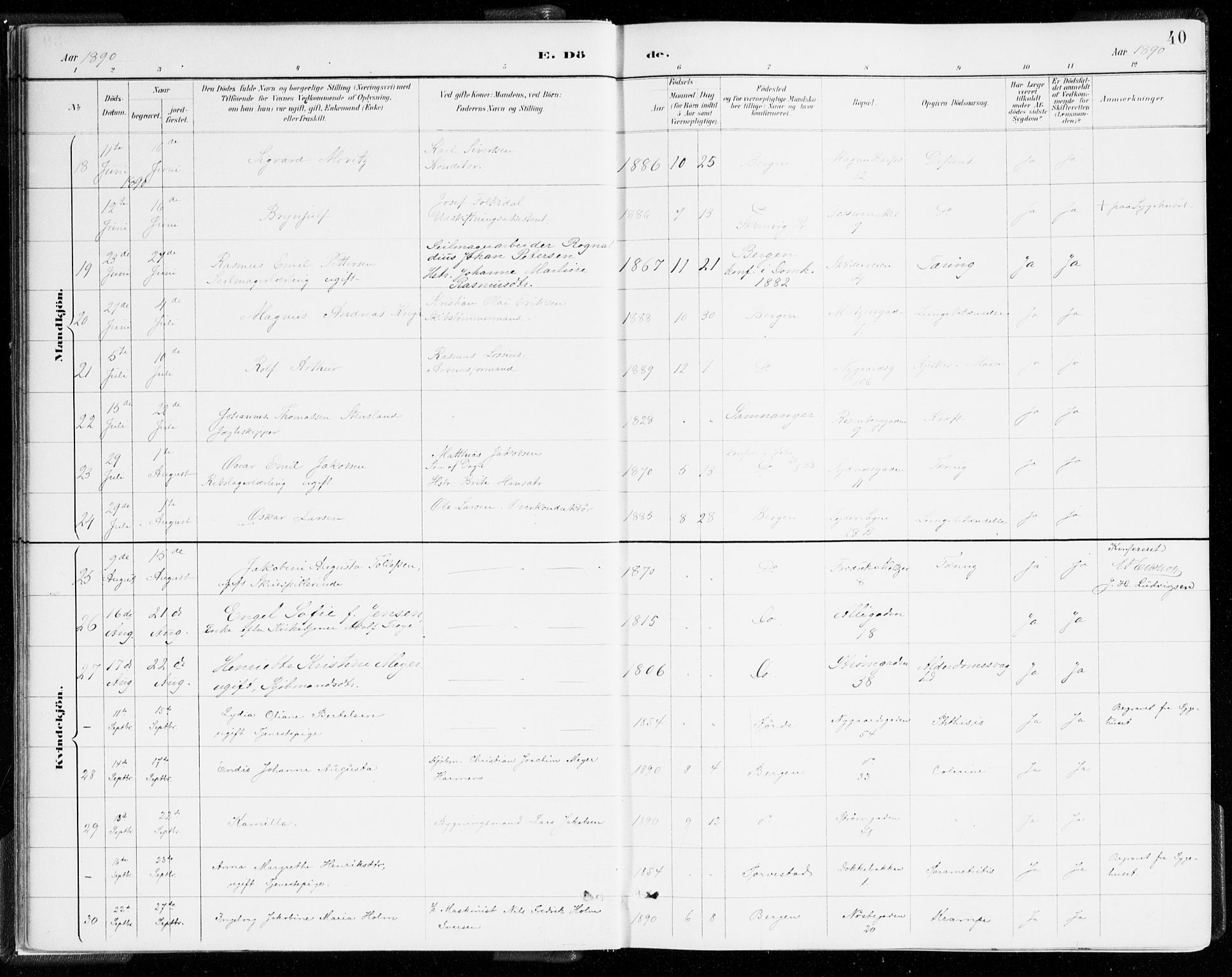 Johanneskirken sokneprestembete, AV/SAB-A-76001/H/Haa/L0019: Parish register (official) no. E 1, 1885-1915, p. 40