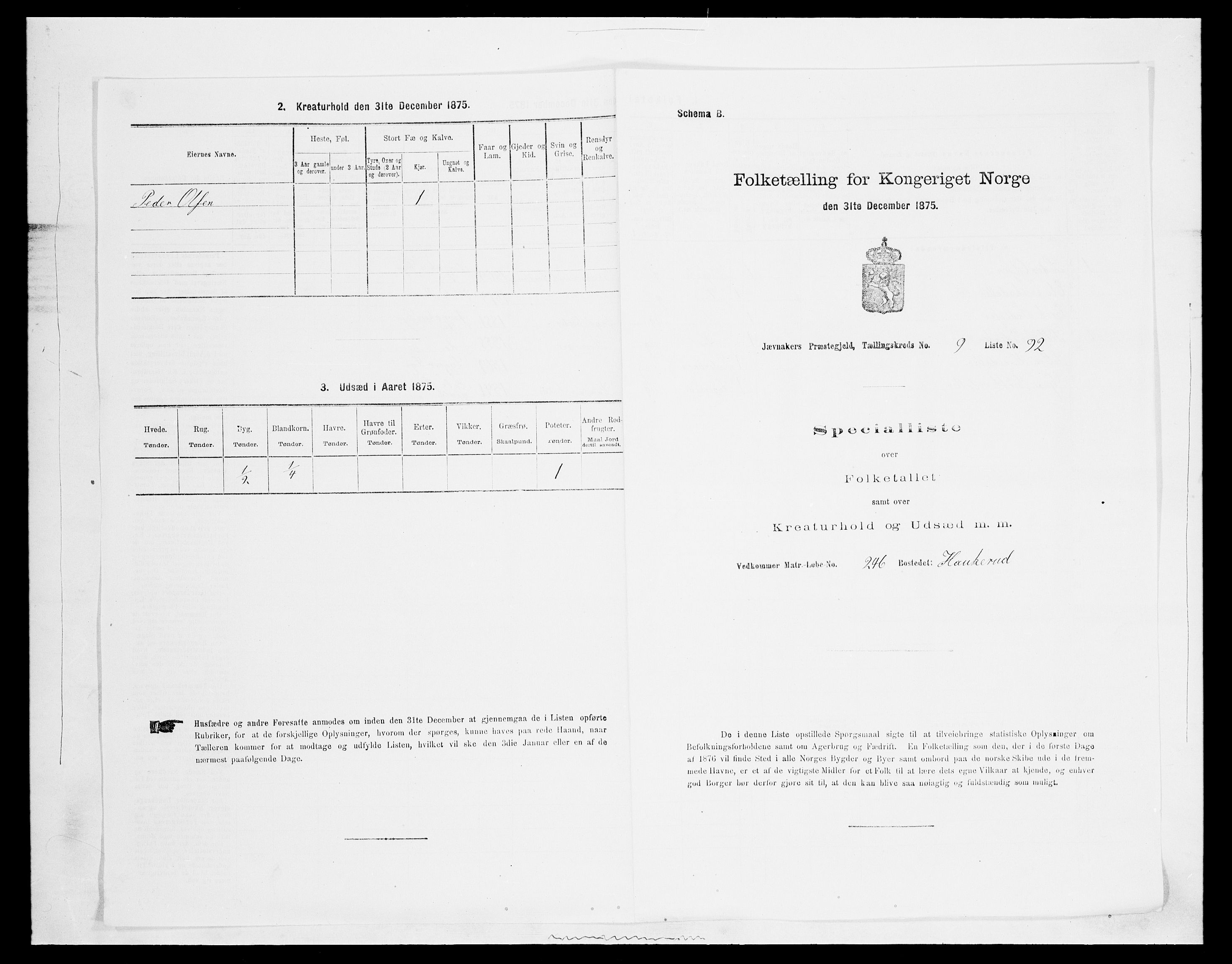 SAH, 1875 census for 0532P Jevnaker, 1875, p. 1697