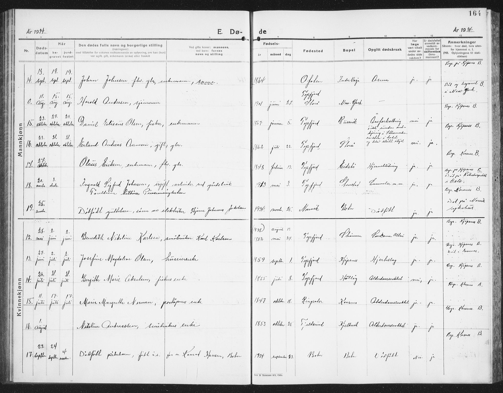 Ministerialprotokoller, klokkerbøker og fødselsregistre - Nordland, SAT/A-1459/861/L0879: Parish register (copy) no. 861C05, 1926-1939, p. 164
