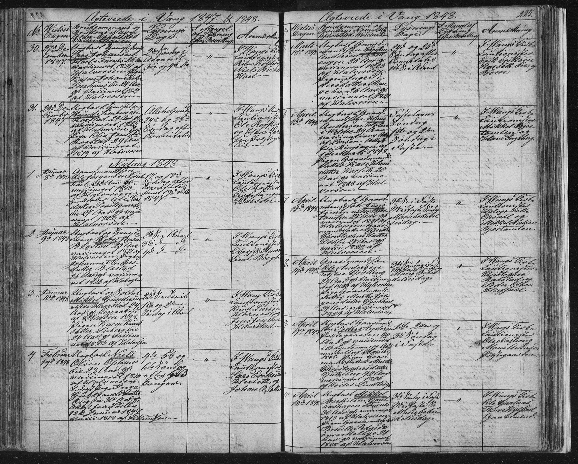 Vang prestekontor, Hedmark, SAH/PREST-008/H/Ha/Hab/L0008: Parish register (copy) no. 8, 1832-1854, p. 225