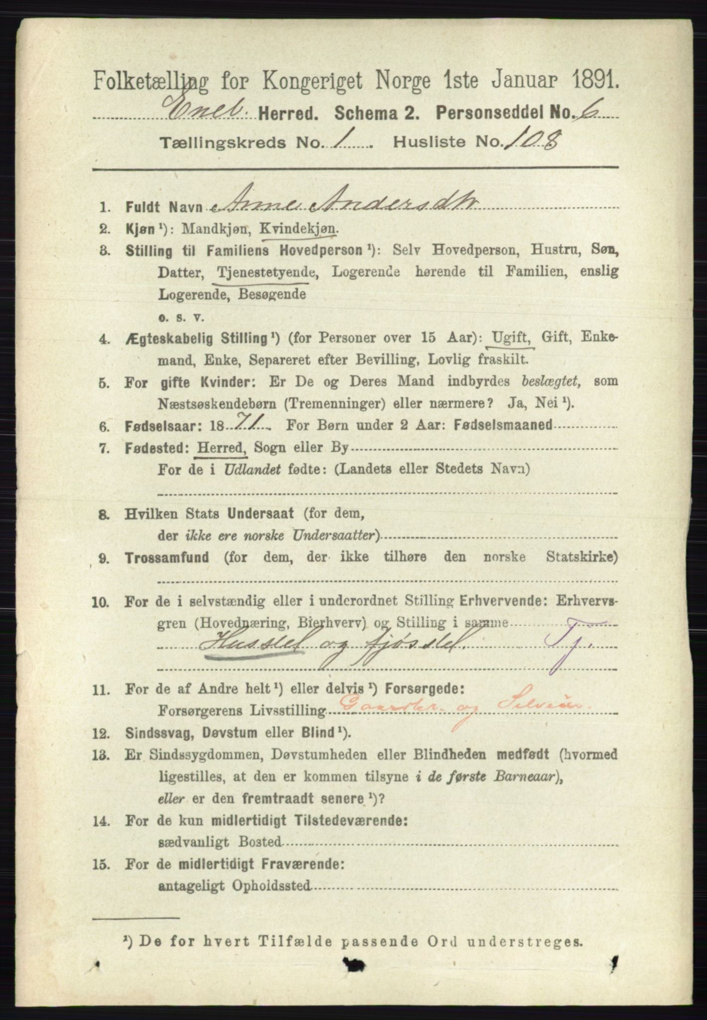 RA, 1891 census for 0229 Enebakk, 1891, p. 701