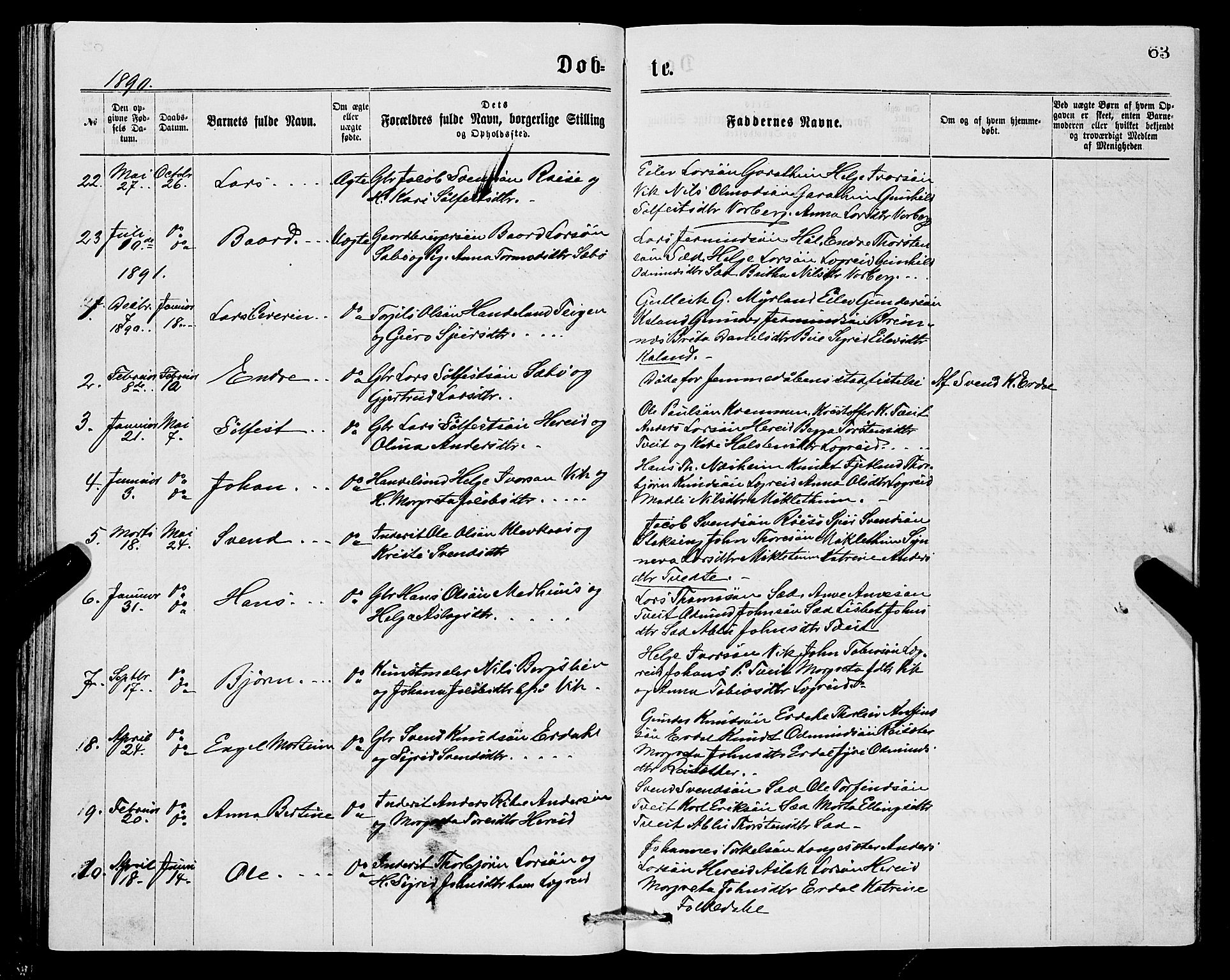 Ullensvang sokneprestembete, SAB/A-78701/H/Hab: Parish register (copy) no. C 2, 1871-1899, p. 63