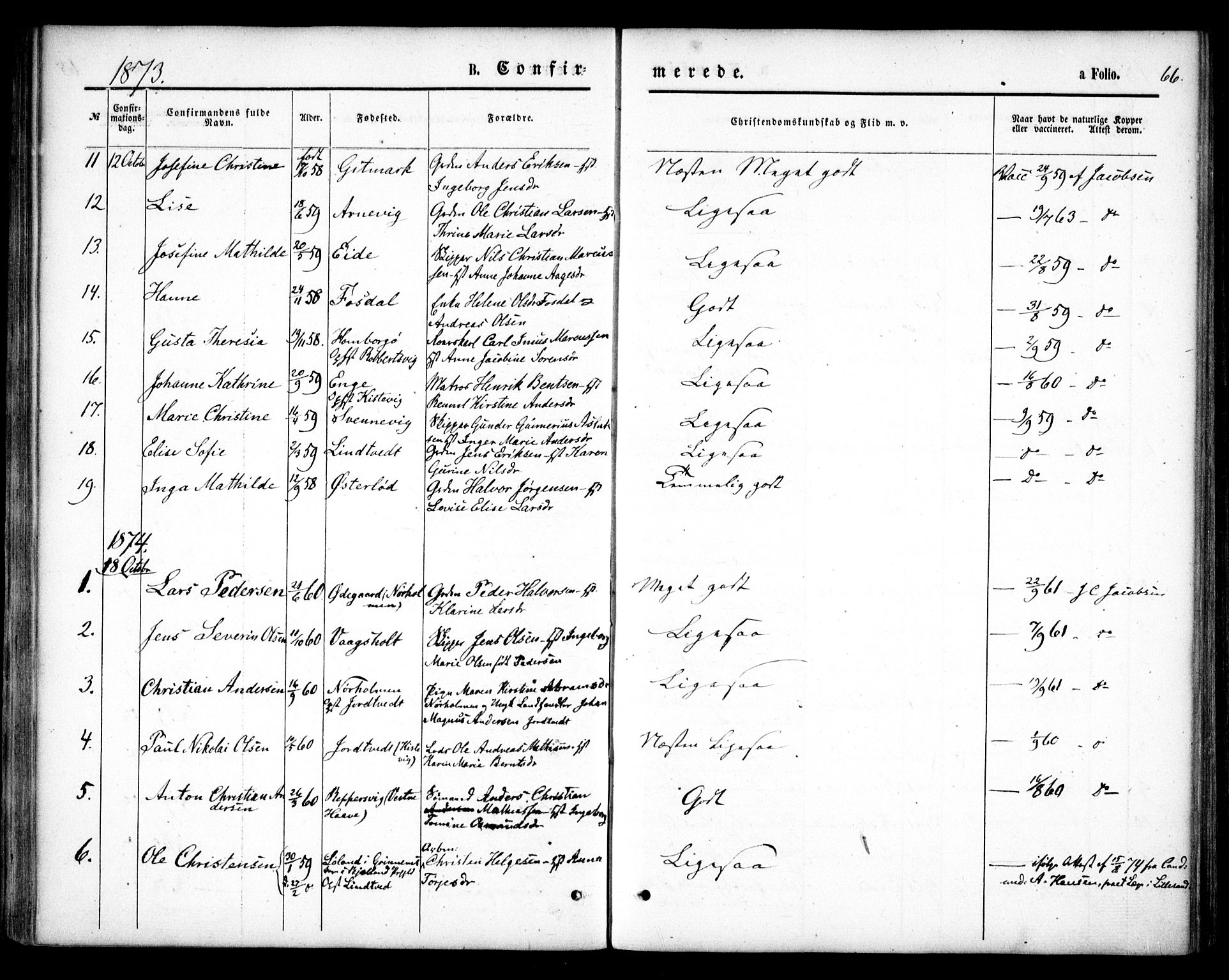 Hommedal sokneprestkontor, AV/SAK-1111-0023/F/Fa/Faa/L0002: Parish register (official) no. A 2, 1861-1884, p. 66