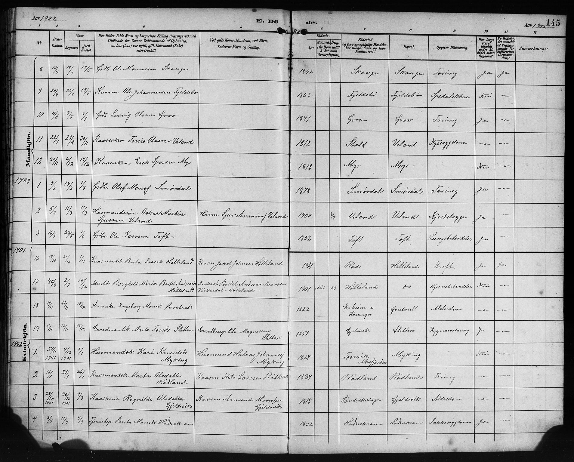 Lindås Sokneprestembete, SAB/A-76701/H/Hab: Parish register (copy) no. E 3, 1892-1905, p. 145